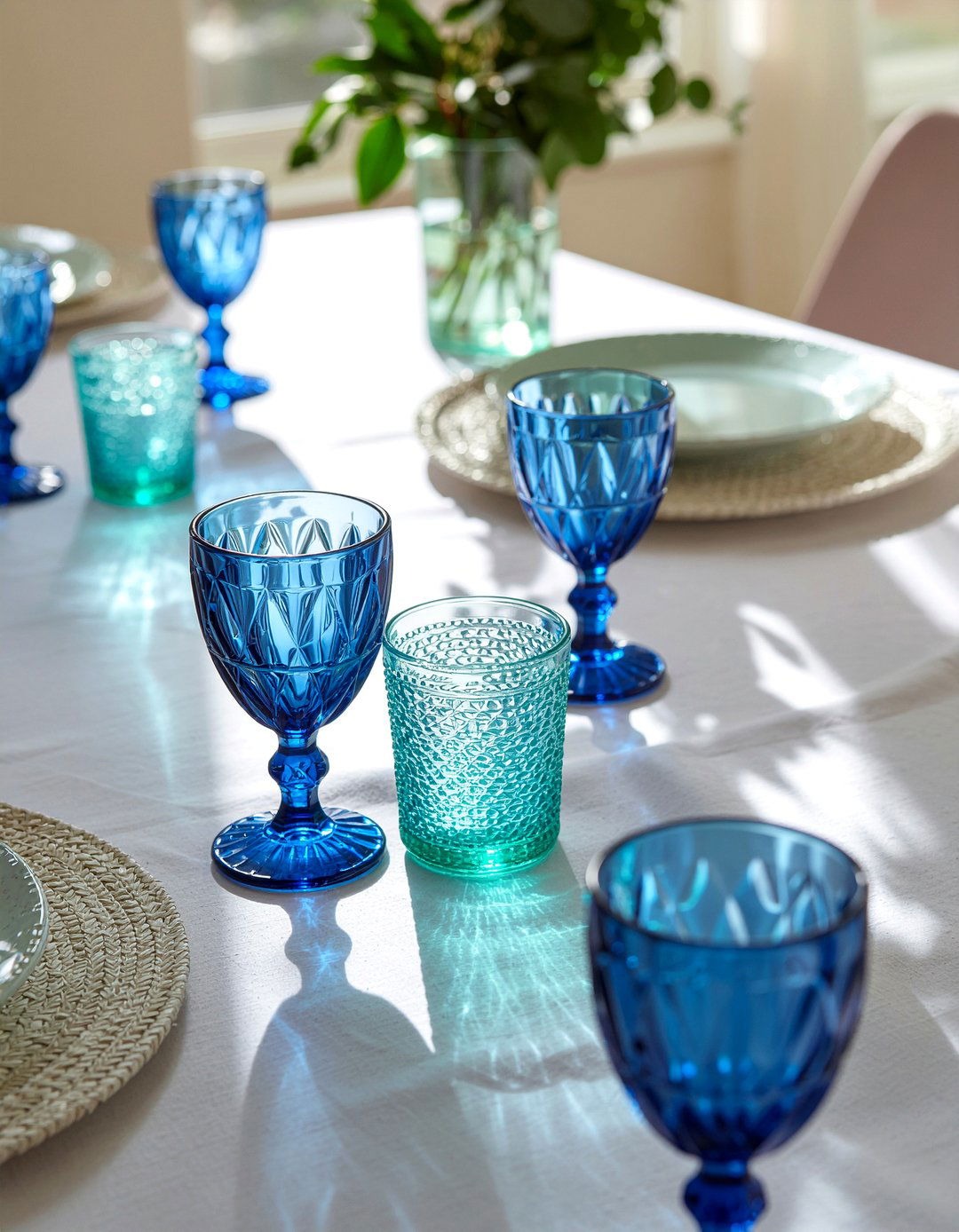 Blue Glassware - 30 ocean-inspired dining room ideas