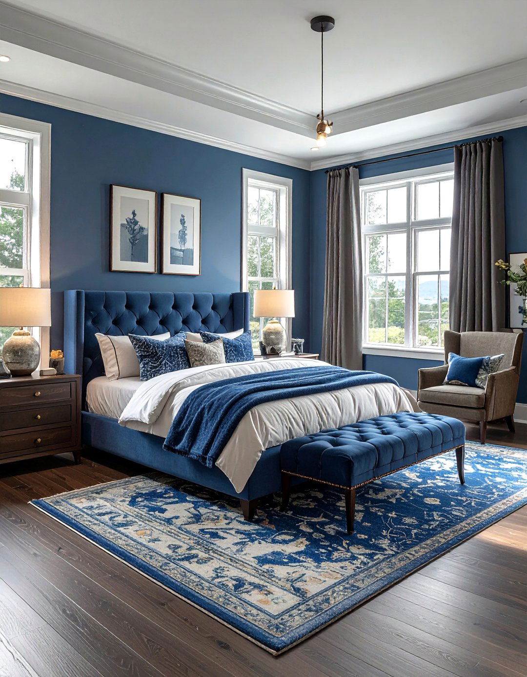 Blue Gray Transitional Bedroom - 30 blue bedroom design ideas