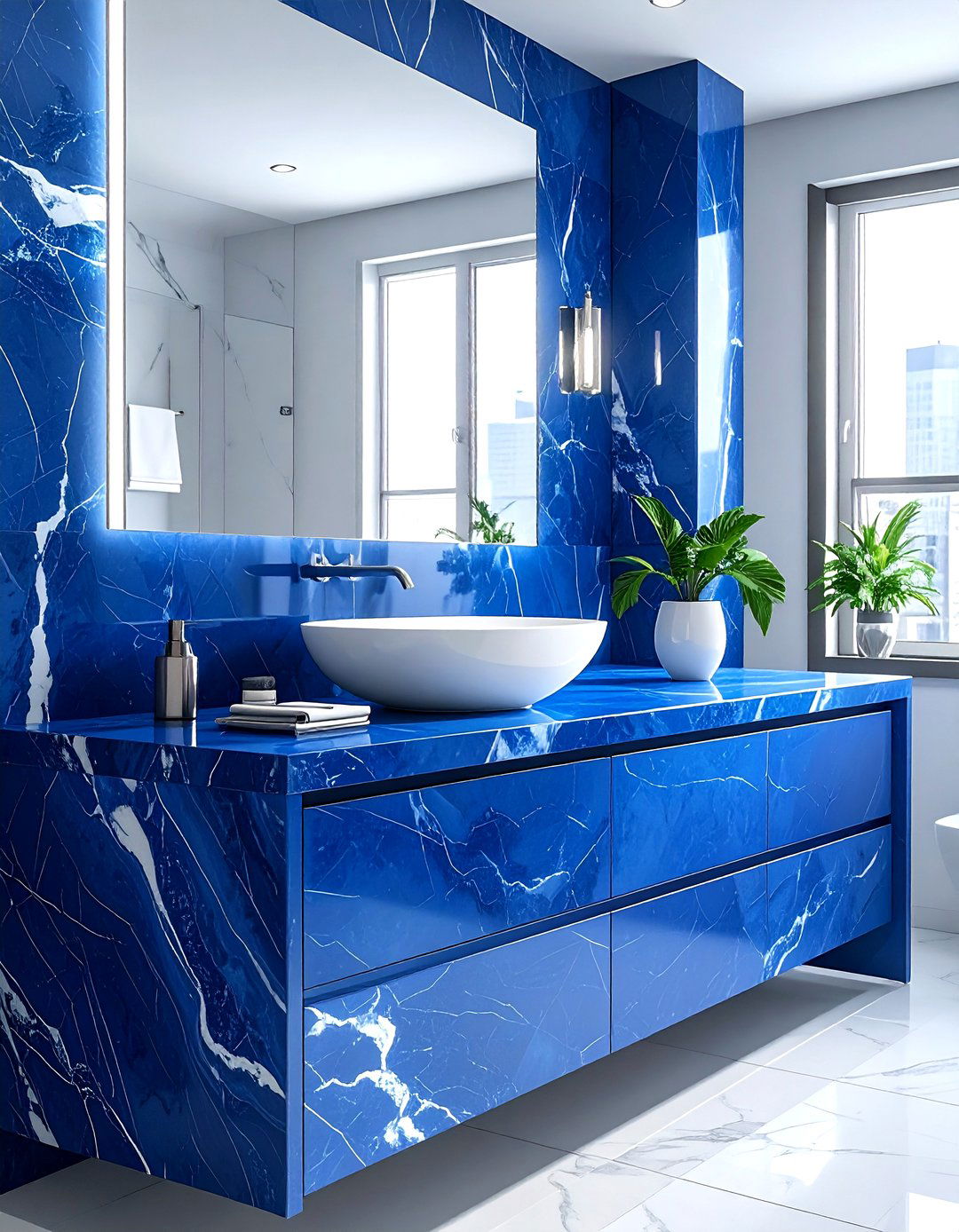 Blue Marble Countertop - 30 blue bathroom decor ideas