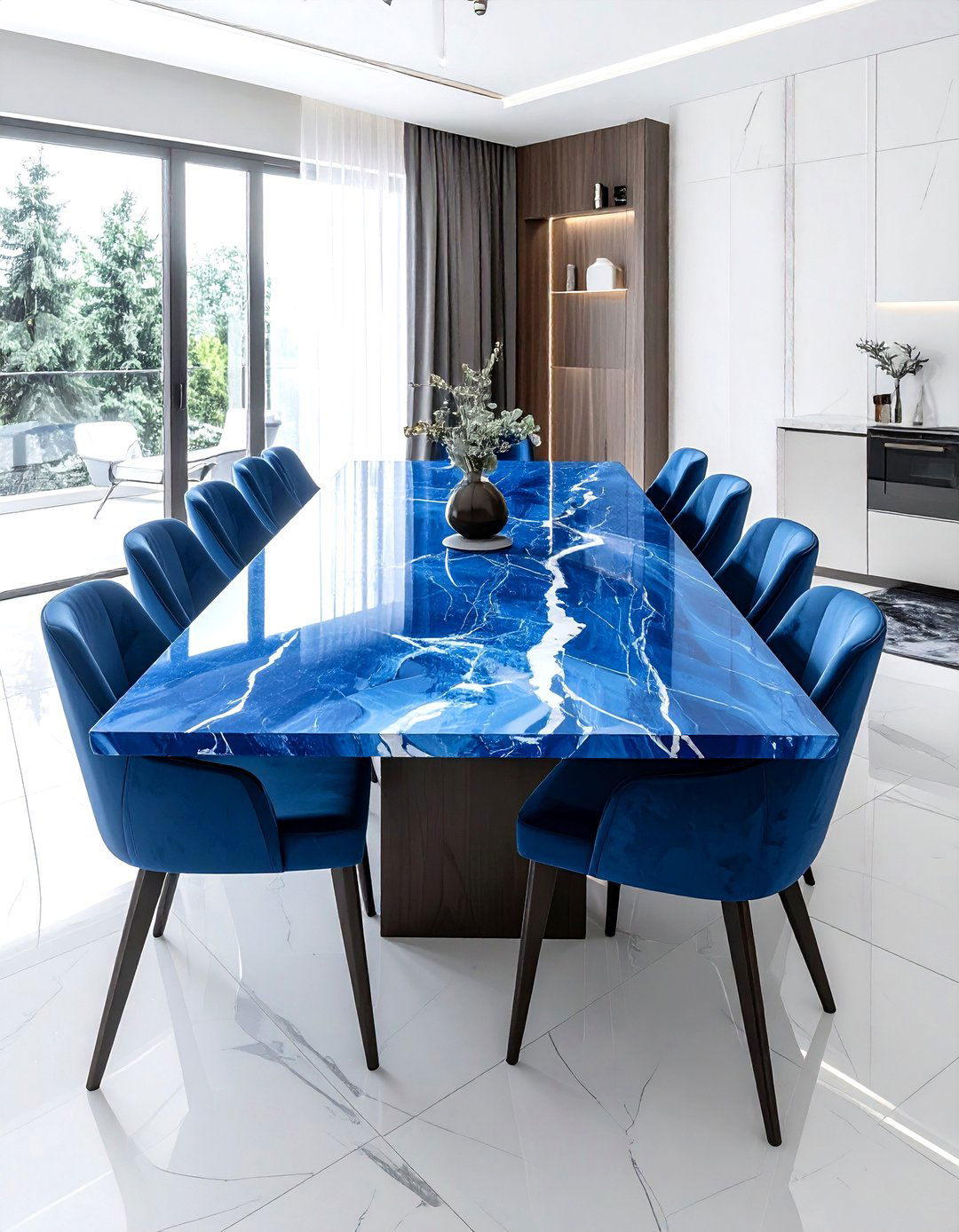 Blue Marble Dining Table - 30 blue dining room decor ideas