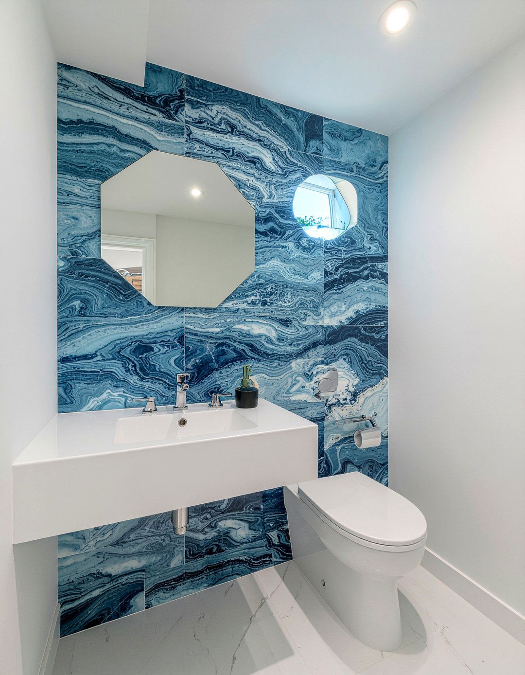 Blue Marble Hexagon Bathroom Wall - 30 marble hexagon tile bathroom ideas