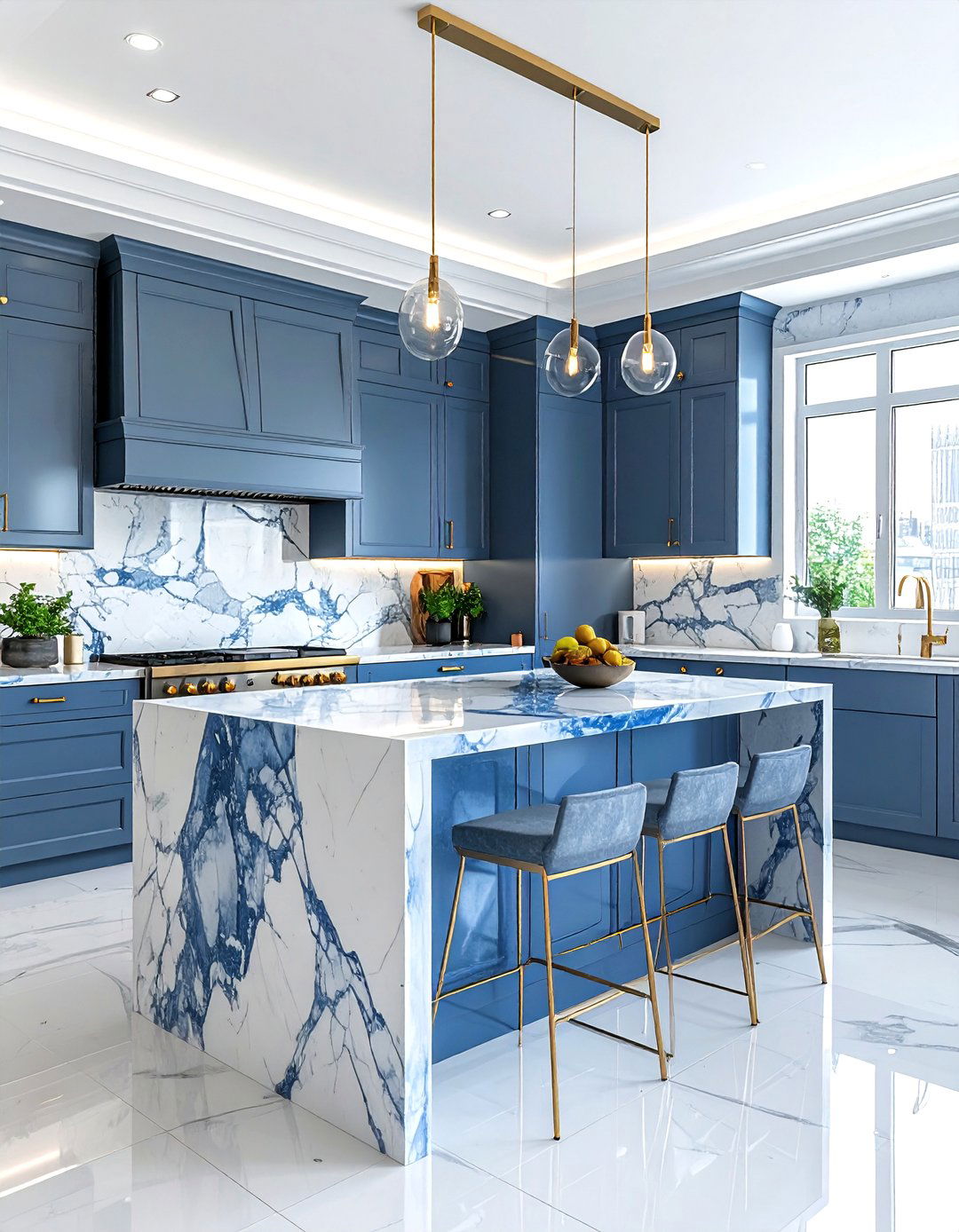 Blue Marble Kitchen - 30 blue kitchen decor ideas