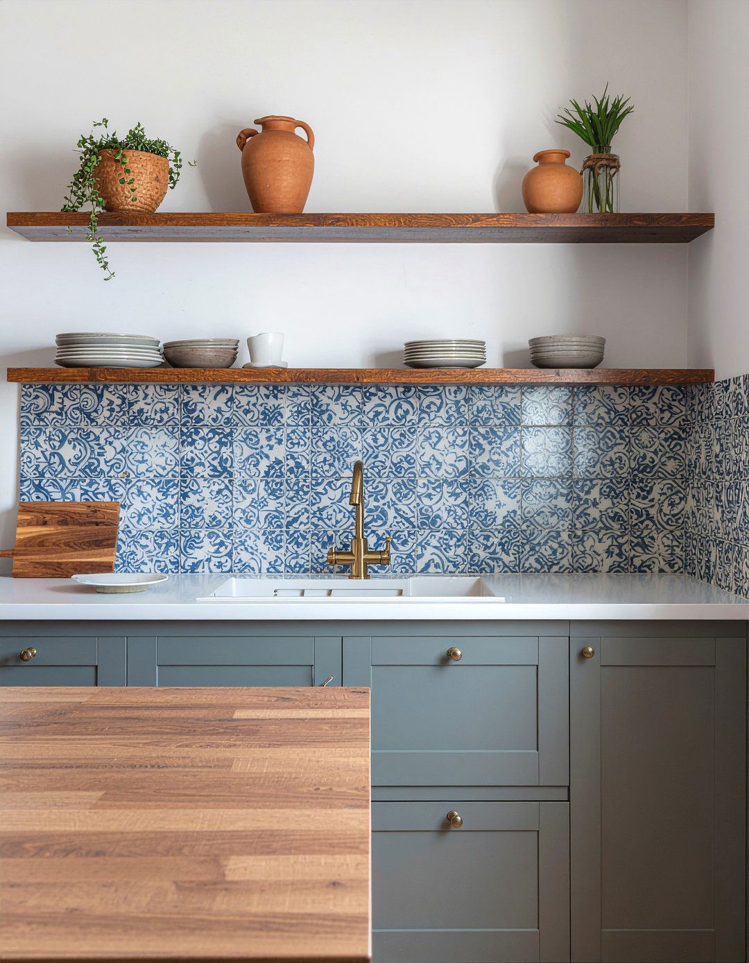 Blue Moroccan Encaustic Tile - 30 cement tile kitchen backsplash ideas