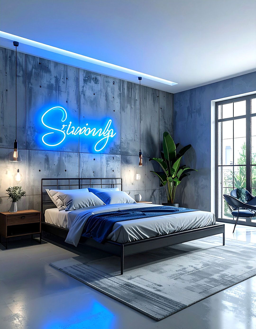 Blue Neon Sign Industrial - 30 industrial blue bedroom ideas