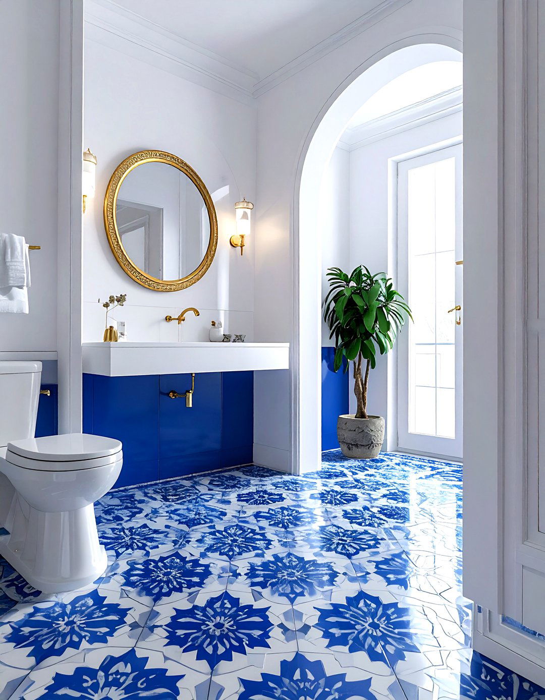 Blue Patterned Floor - 30 blue bathroom decor ideas