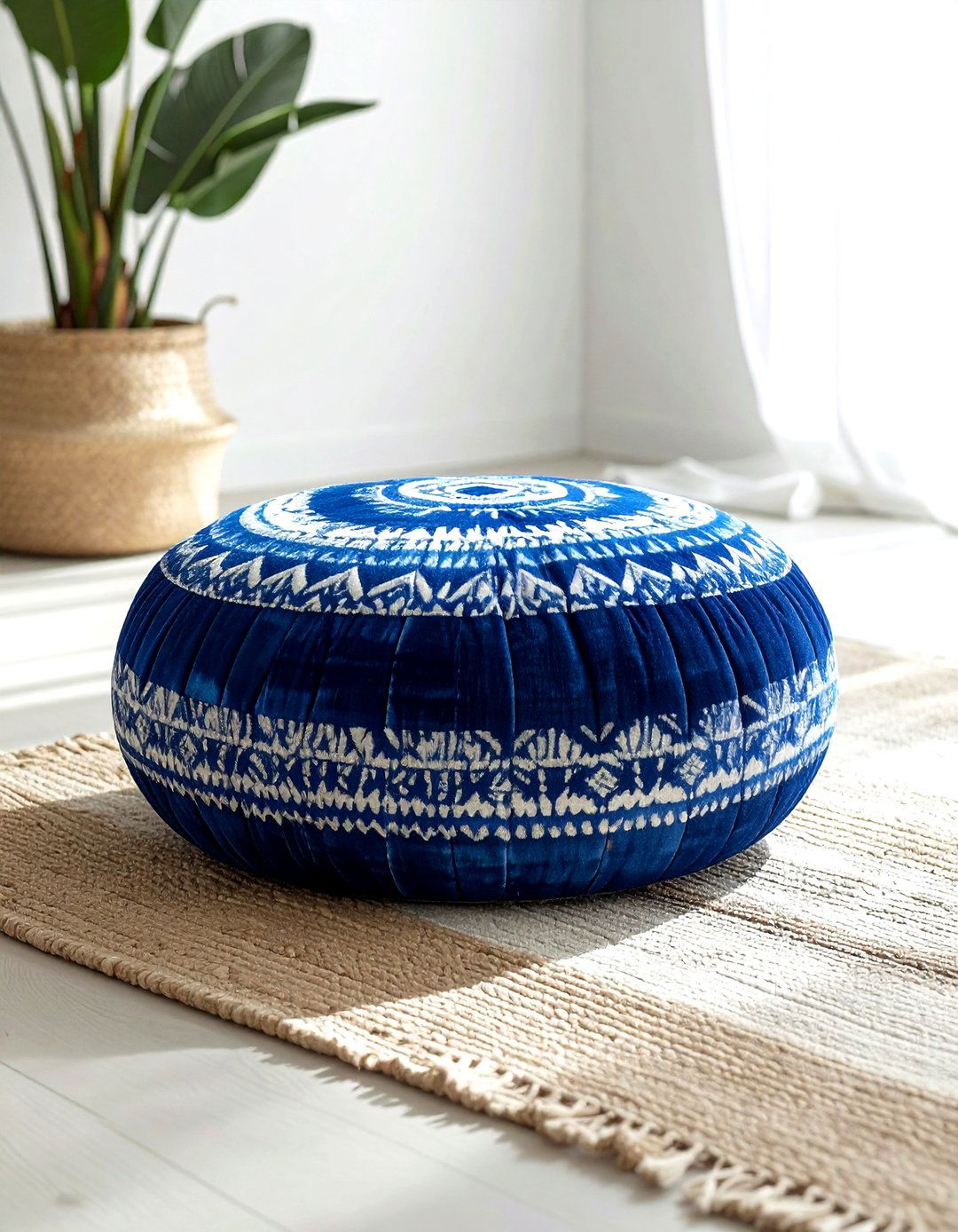 Blue Patterned Pouf - 30 living room beach furniture ideas