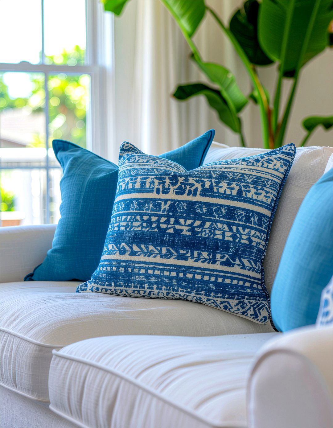 Blue Patterned Throw Pillows - 30 nantucket living room ideas