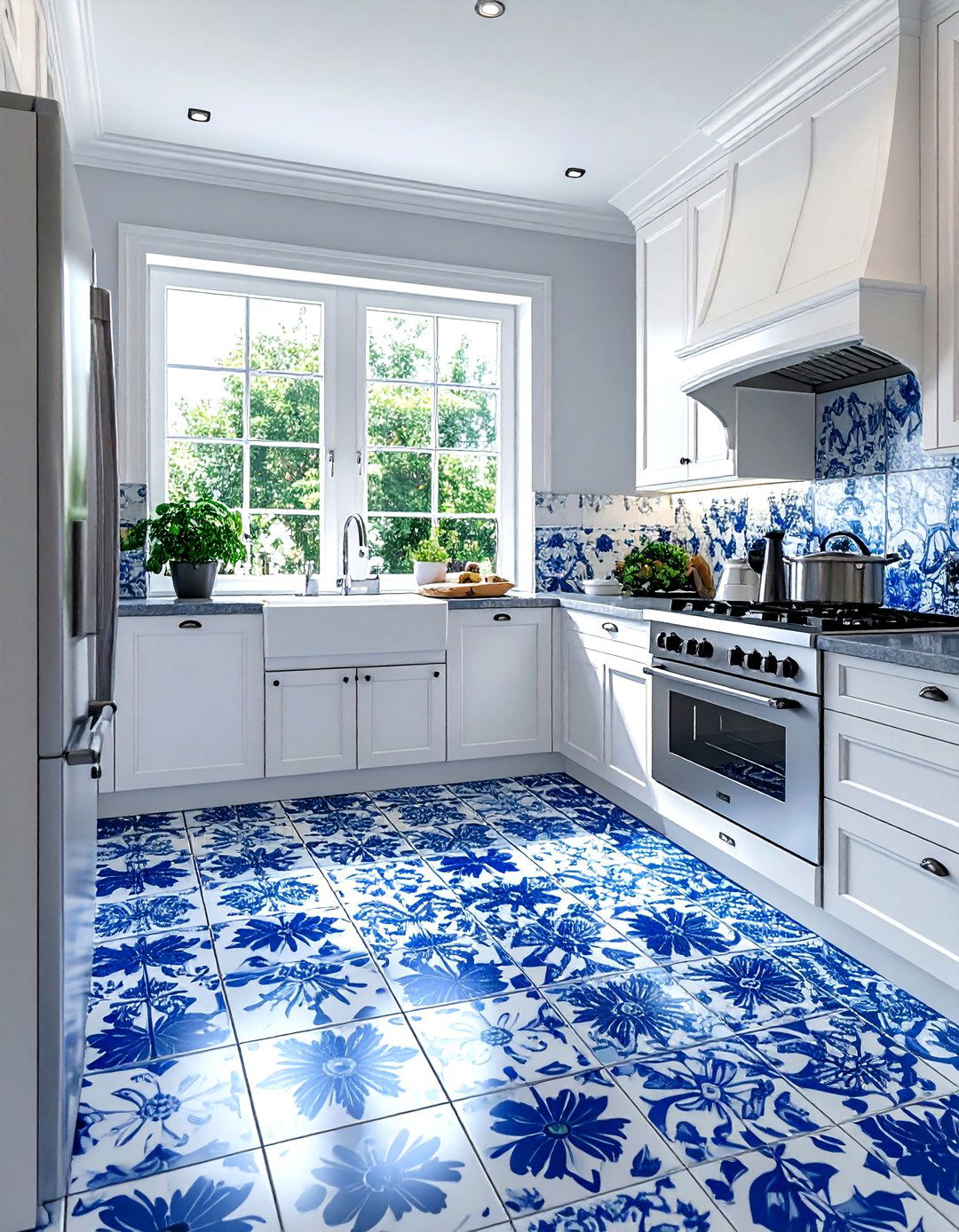 Blue Patterned Tile - 30 kitchen floor design ideas