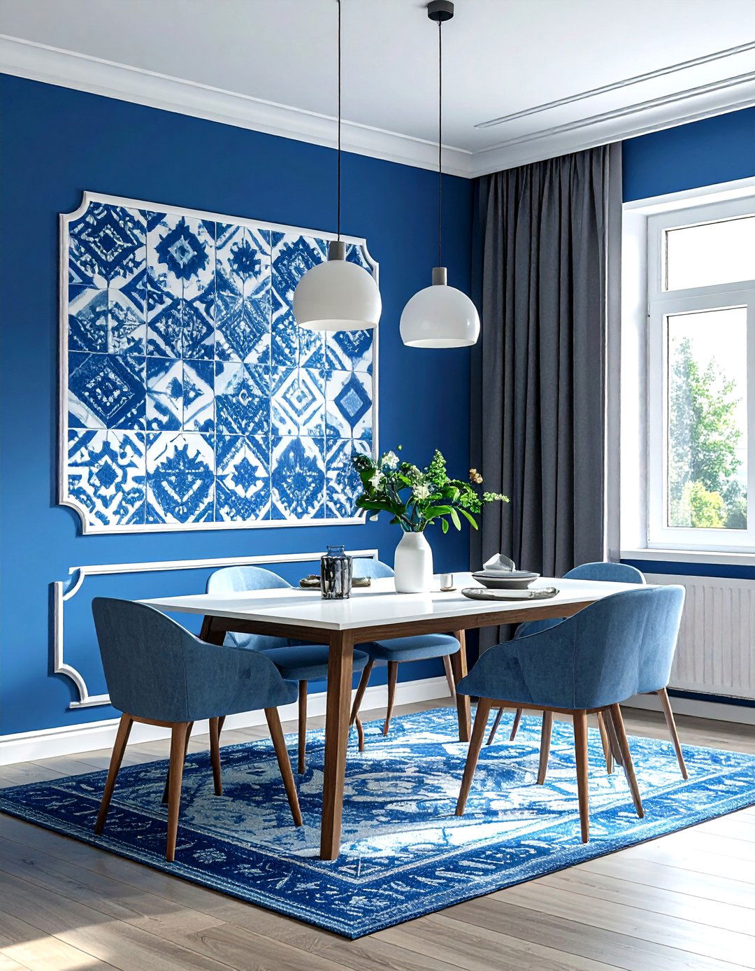 Blue Patterned Wallpaper - 30 blue and white dining room ideas