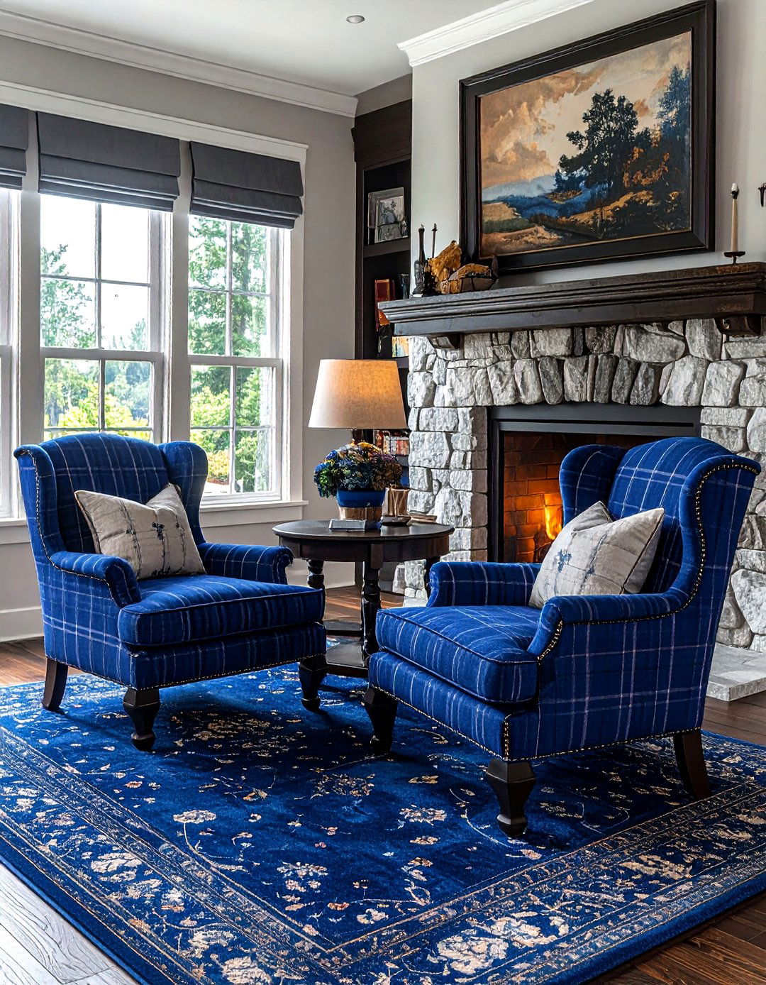 Blue Plaid Accent Chairs - 30 traditional blue living room ideas