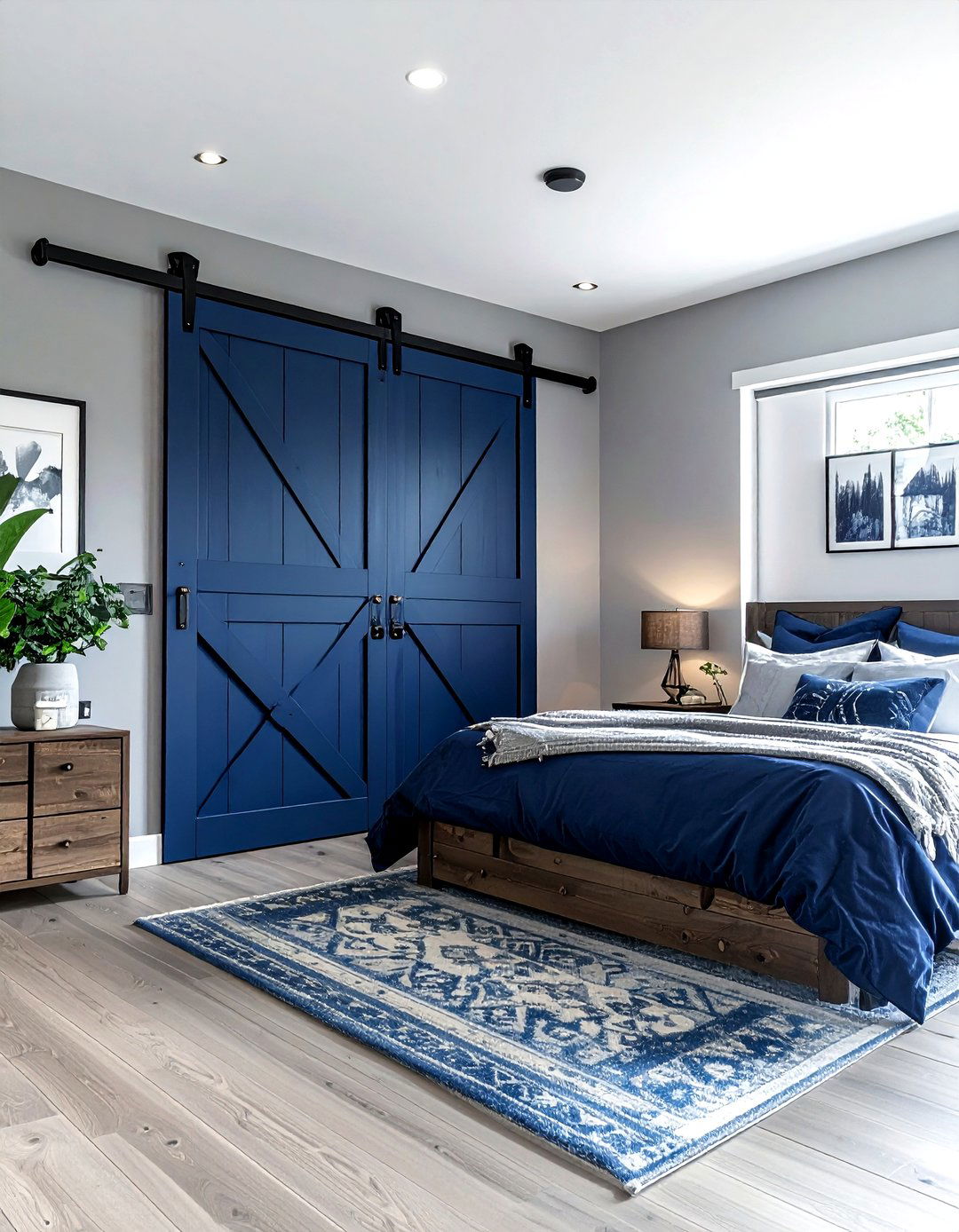 Blue Sliding Barn Door - 30 industrial blue bedroom ideas