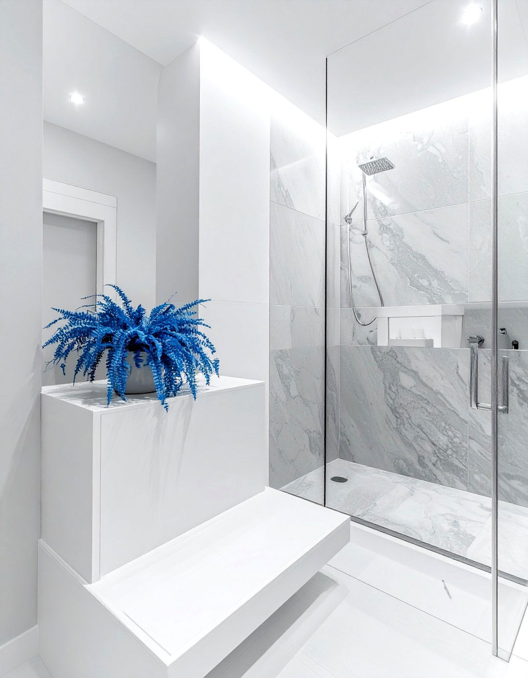 Blue Star Fern Shower Ledge - 30 bathroom fern ideas