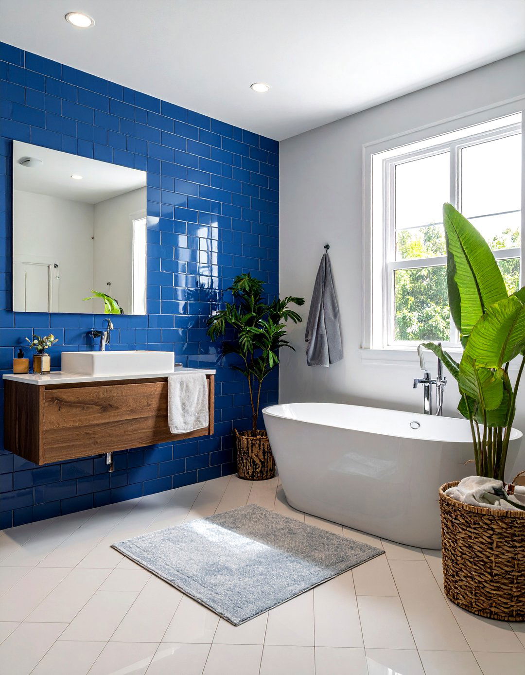 Blue Subway Tile - 30 feature wall tile bathroom ideas