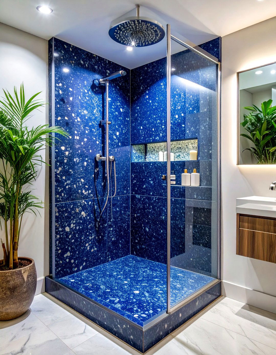 Blue Terrazzo Shower - 30 terrazzo bathroom ideas