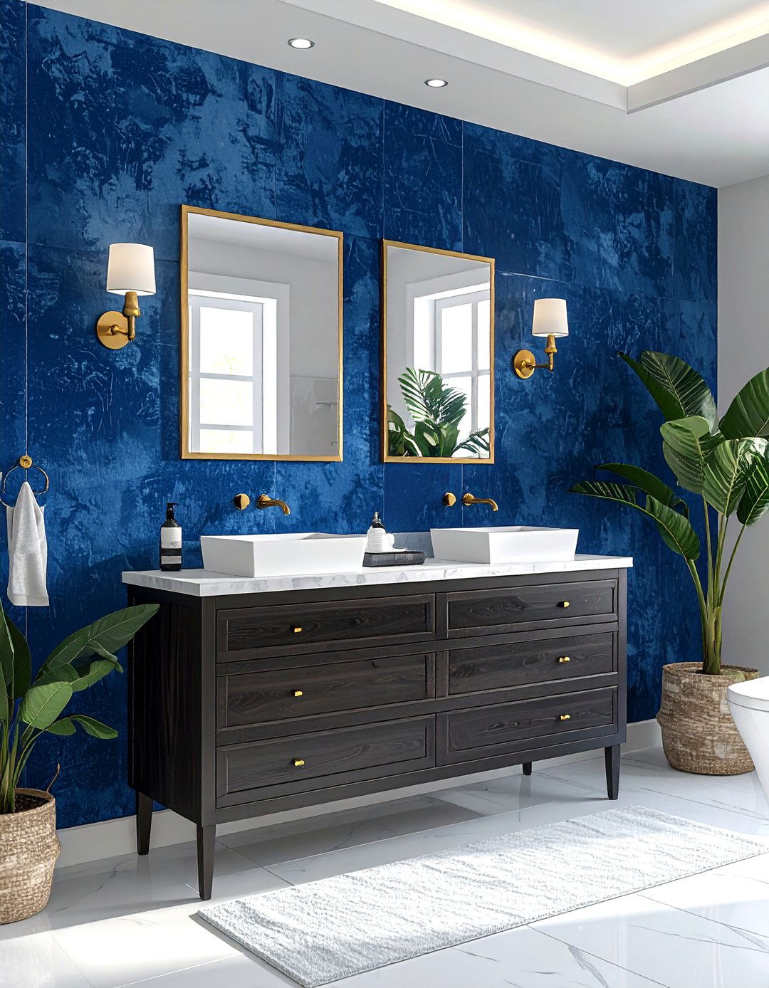 Blue Textured Wallpaper - 30 blue bathroom decor ideas