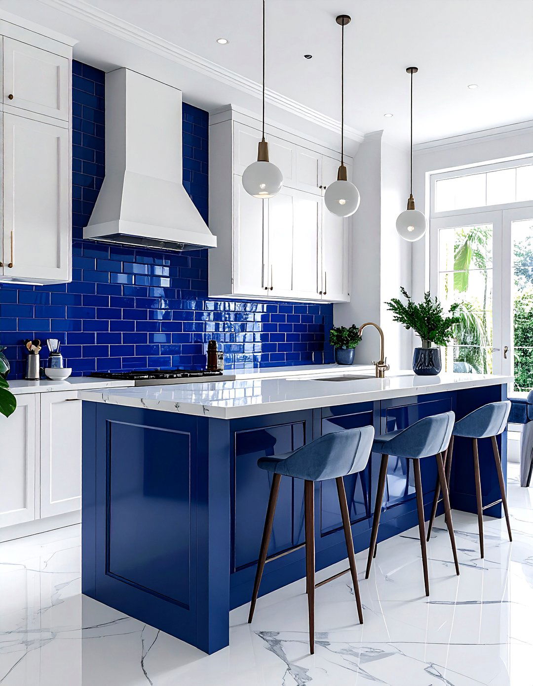Blue Tile Backsplash - 30 blue and white dining room ideas