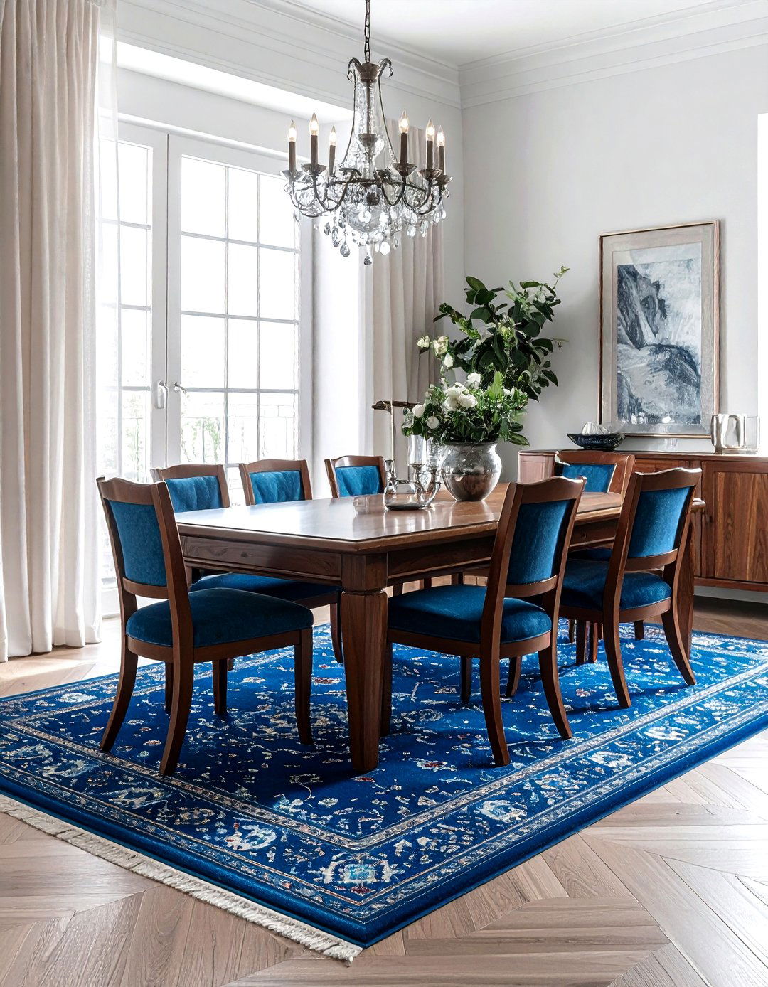 Blue Turkish rug dining room - 30 vintage rug dining room ideas