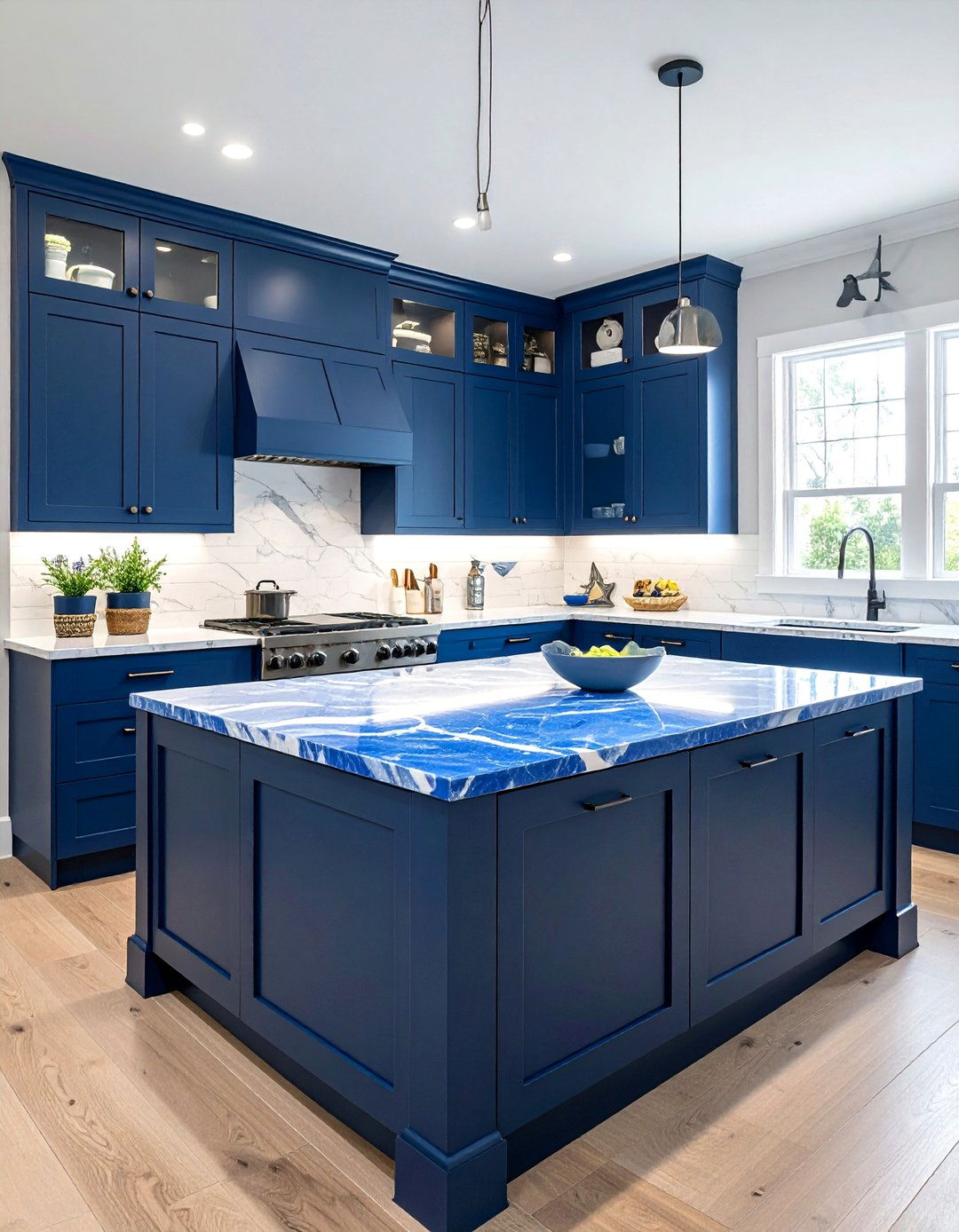 Blue Veined Stone Countertop - 30 veined countertop kitchen ideas