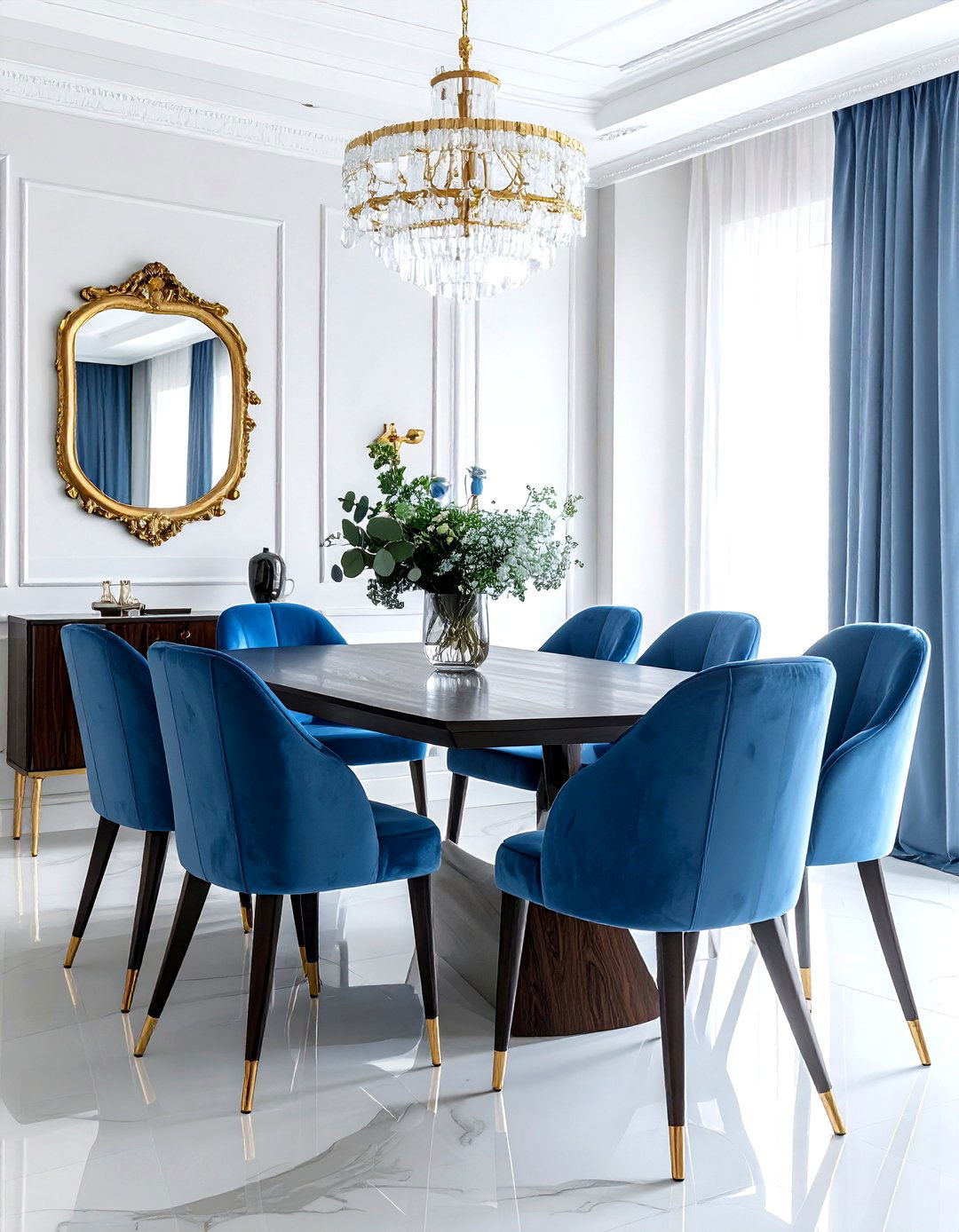 Blue Velvet Dining Chairs - 30 light blue dining room ideas