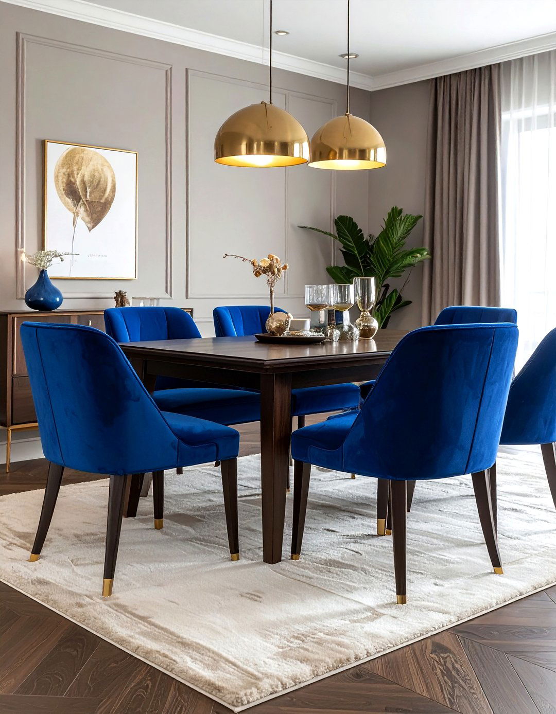 Blue Velvet Dining Chairs - 30 blue dining room decor ideas