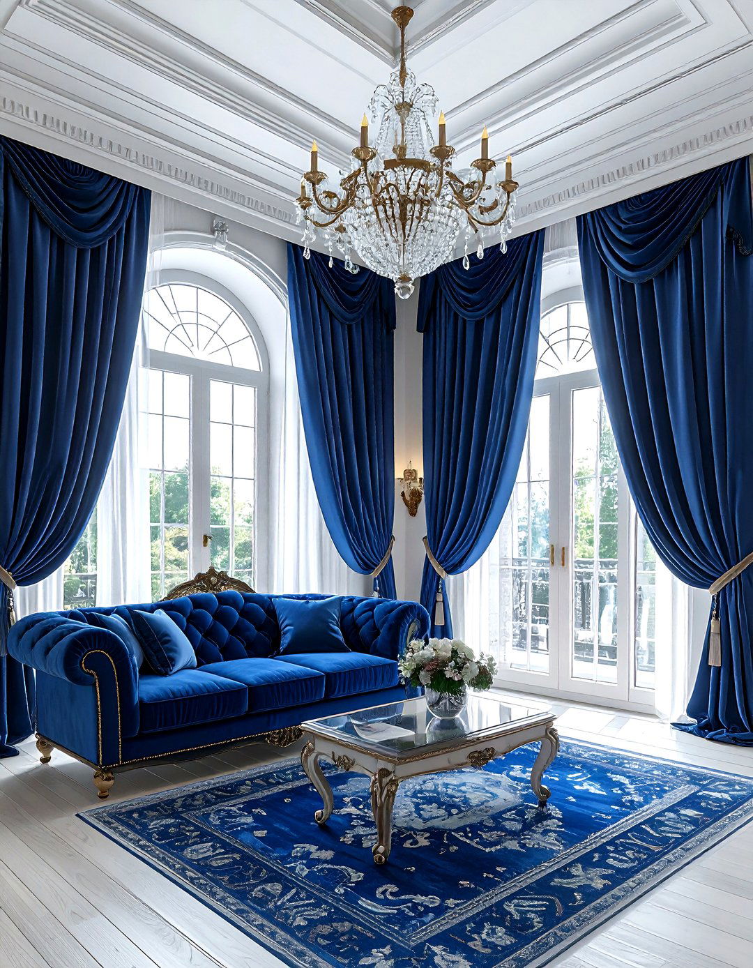 Blue Velvet Drapes - 30 traditional blue living room ideas