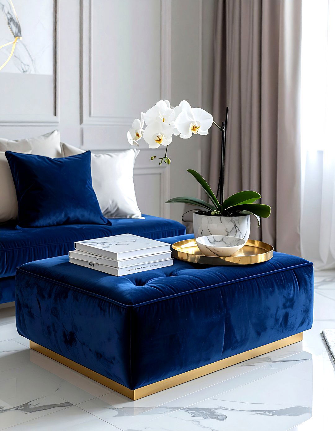 Blue Velvet Ottoman Decor - 30 ottoman styling ideas