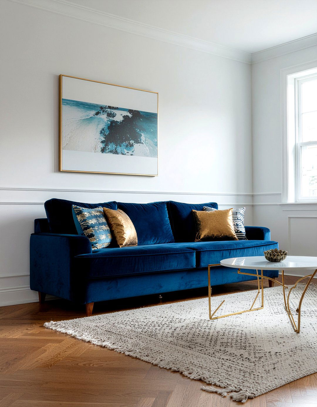 Blue Velvet Sofa - 30 nantucket living room ideas