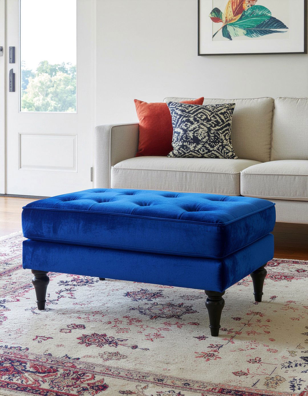 Blue Velvet Storage Ottoman - 30 living room storage ottoman ideas