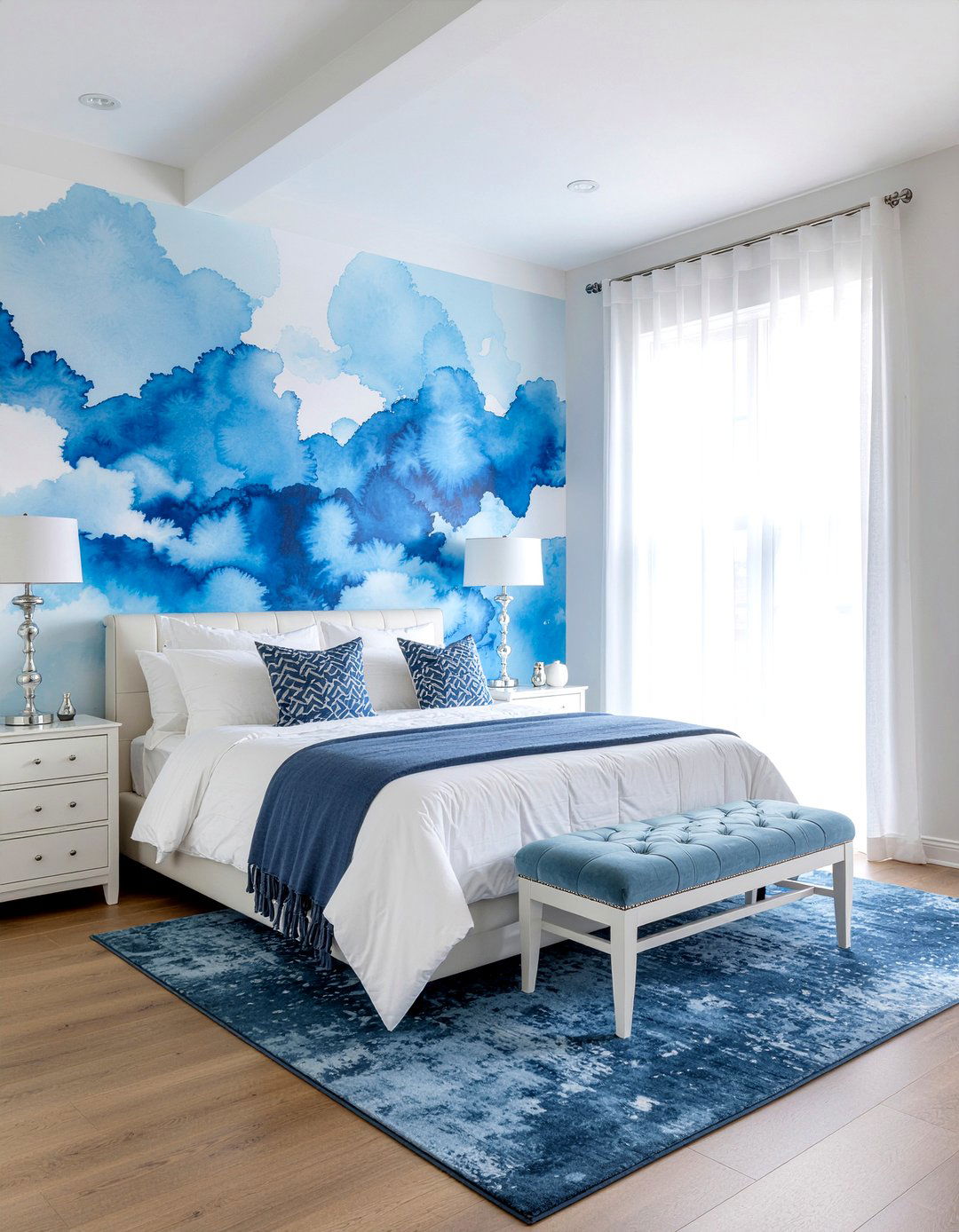 Blue Watercolor Wash Wallpaper - 30 bedroom minimalist wallpapers