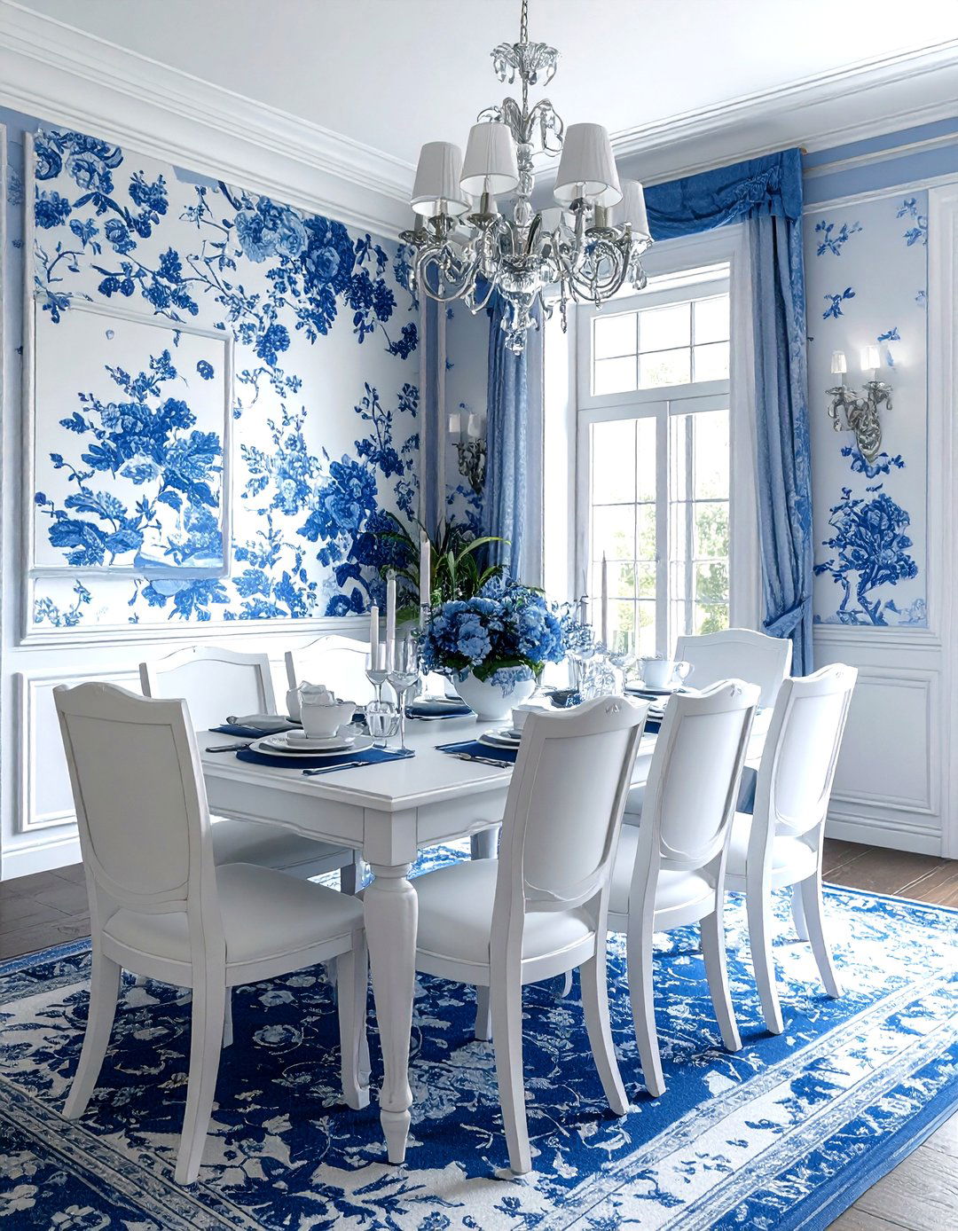 Blue White Floral Dining Room - 30 floral dining room ideas