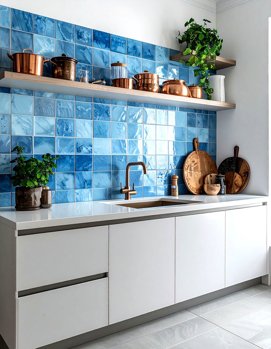 Blue Zellige Stacked Tile - 30 stacked tile kitchen backsplash ideas