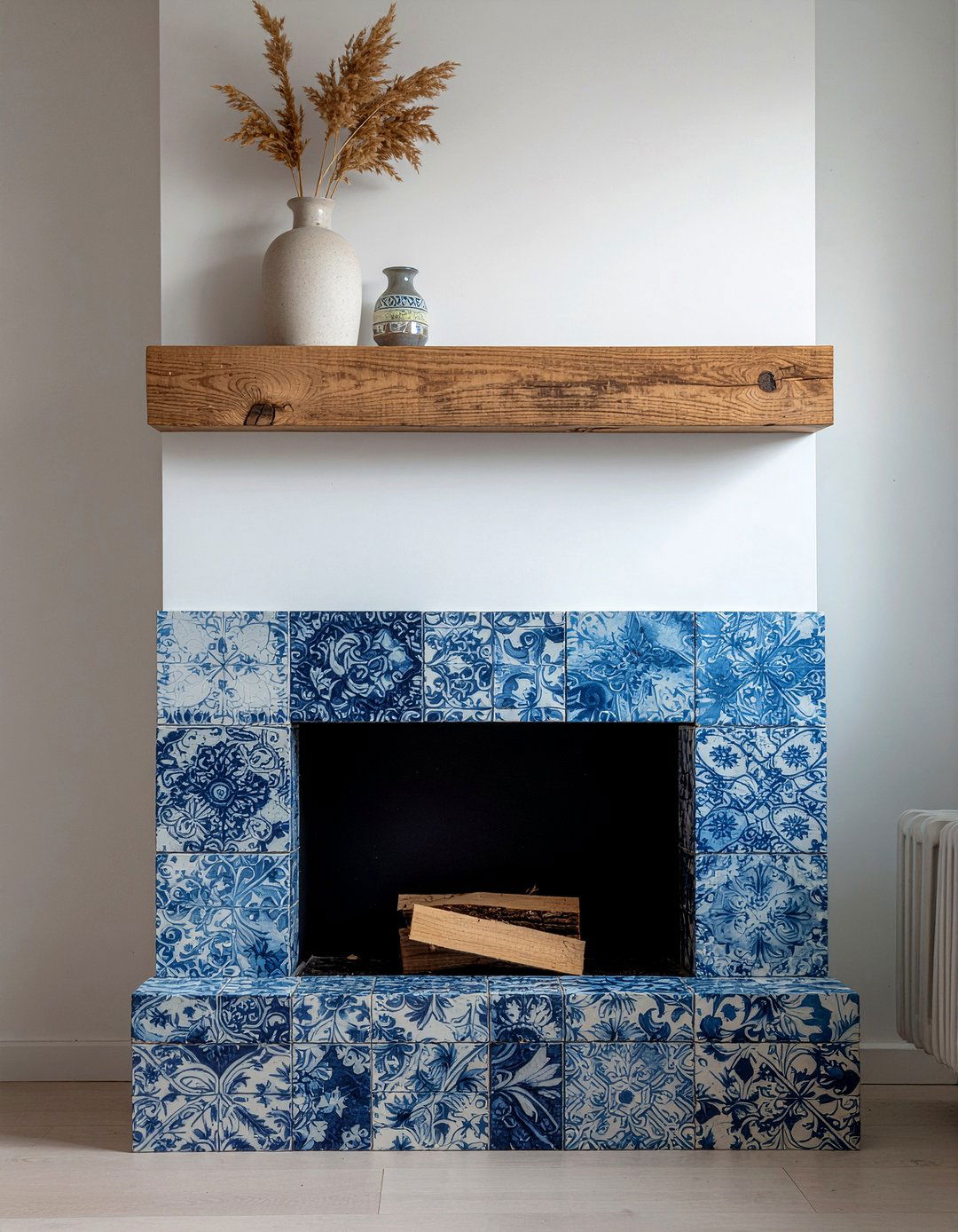 Blue Zellige Tile - 30 living room fireplace tile ideas