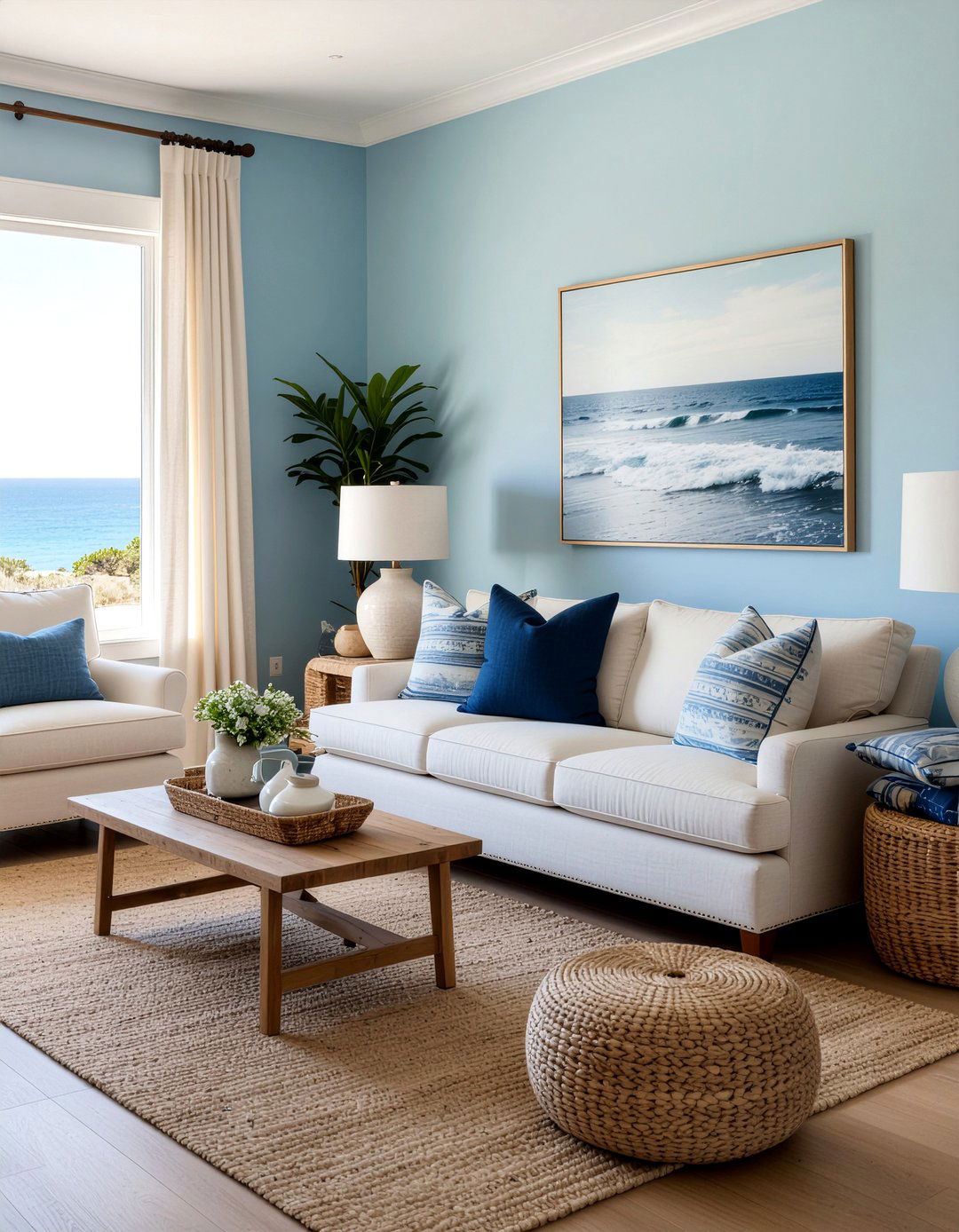 Blue and beige living room - 30 ocean themed living room ideas
