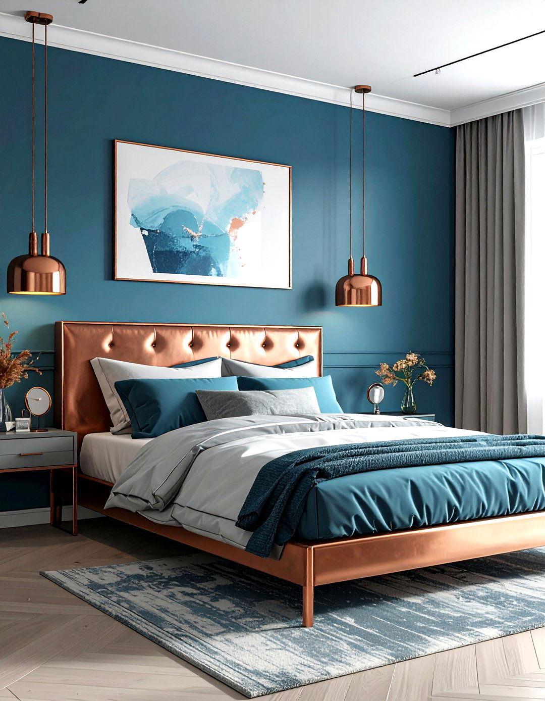 Blue and copper bedroom - 30 modern blue bedroom ideas