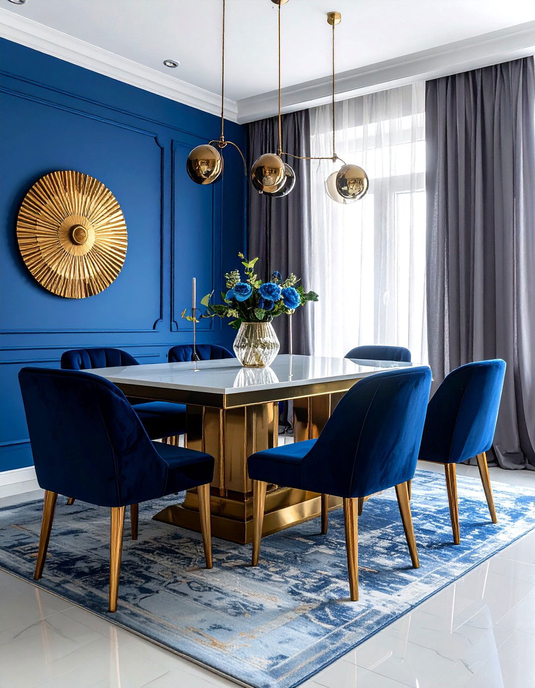 Blue and gold dining room