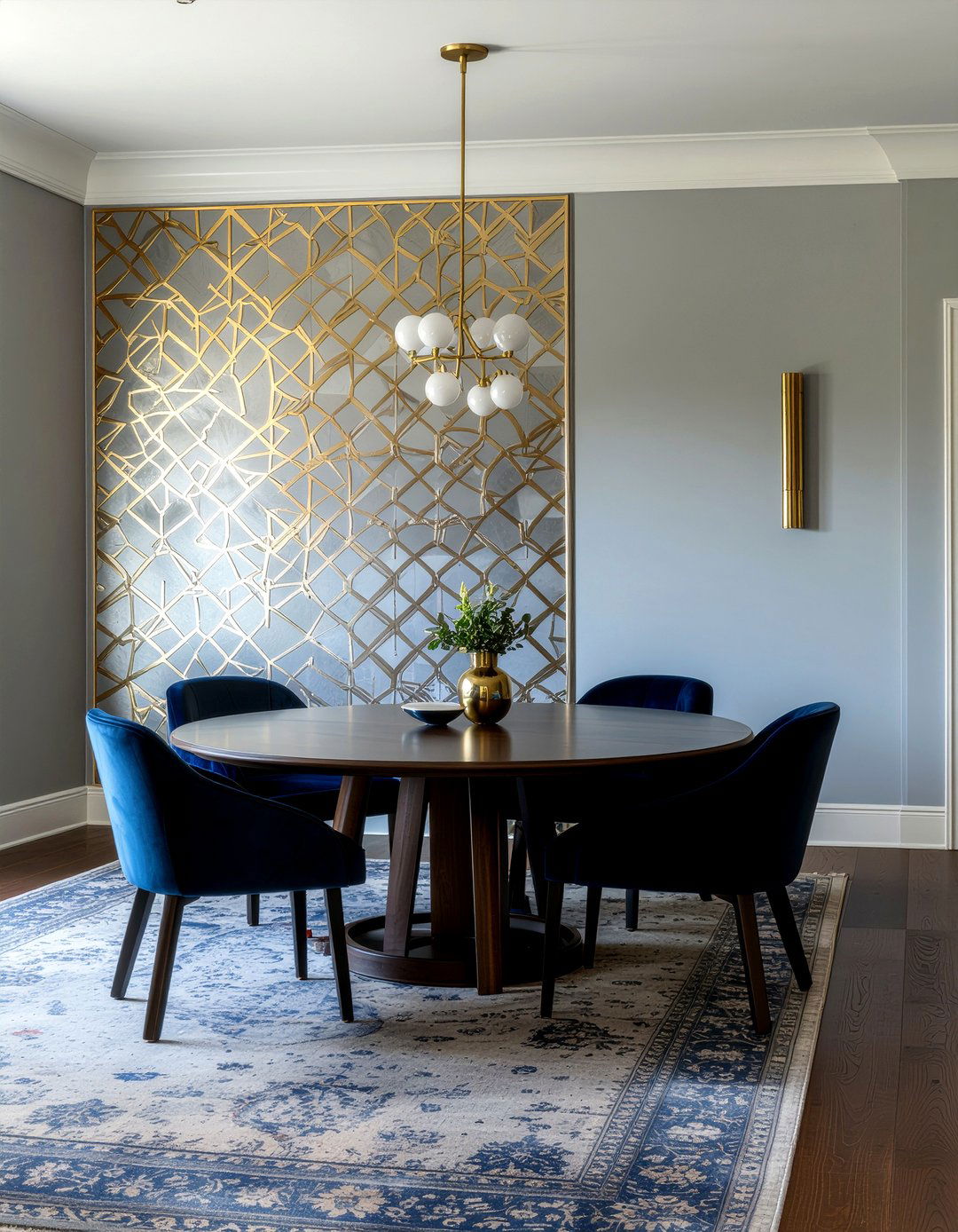 Blue and gold geometric wallpaper - 30 geometric wallpaper dining room ideas