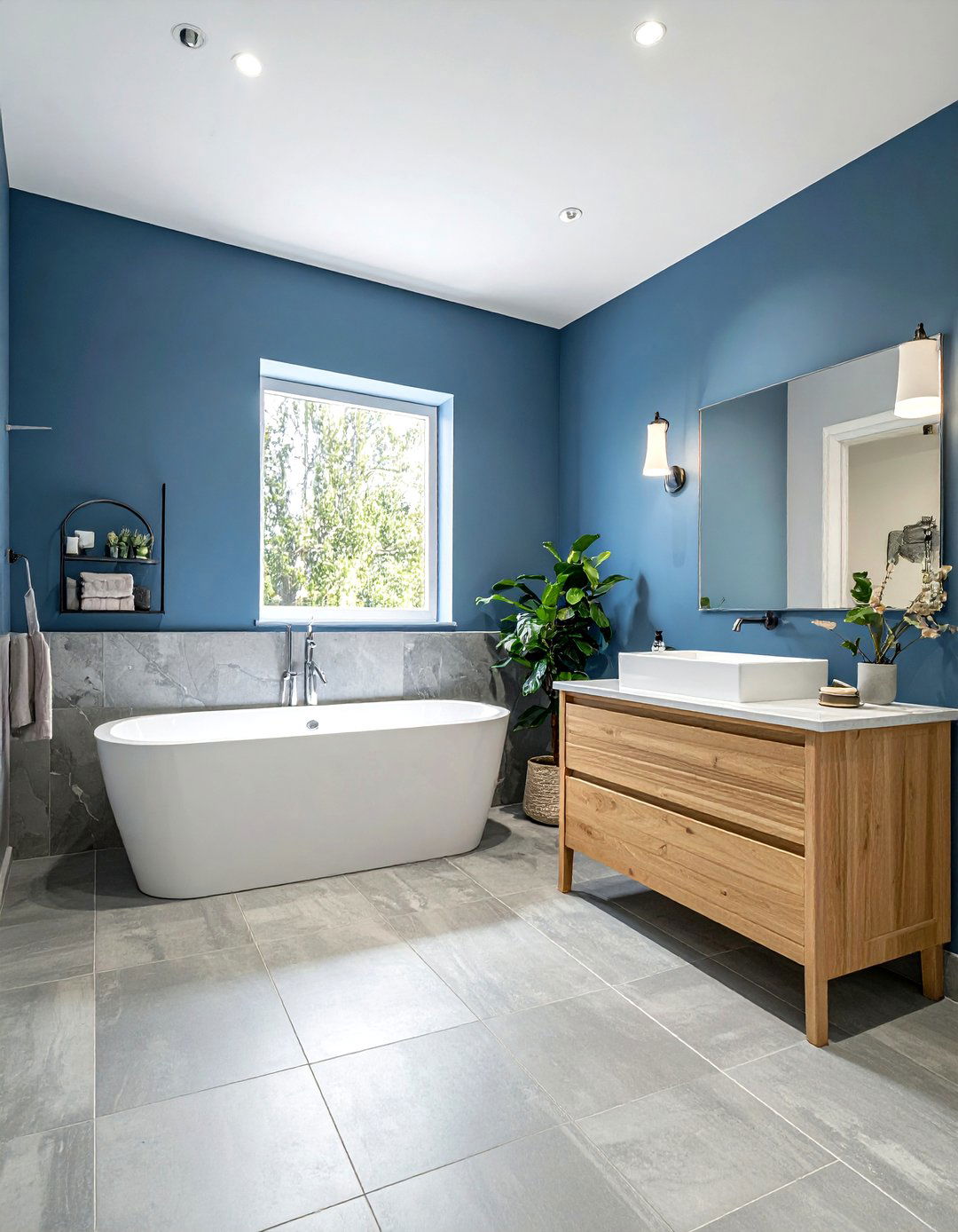 Blue and gray bathroom with wood accents - 30 blue and gray bathroom ideas