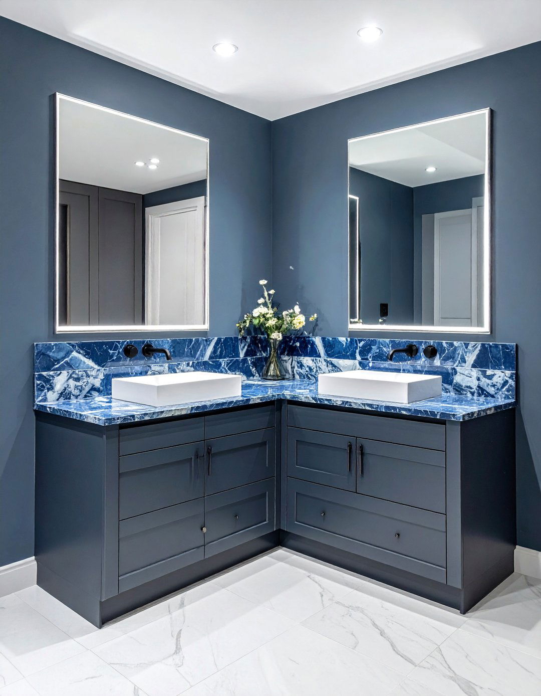 Blue and gray double vanity - 30 blue and gray bathroom ideas
