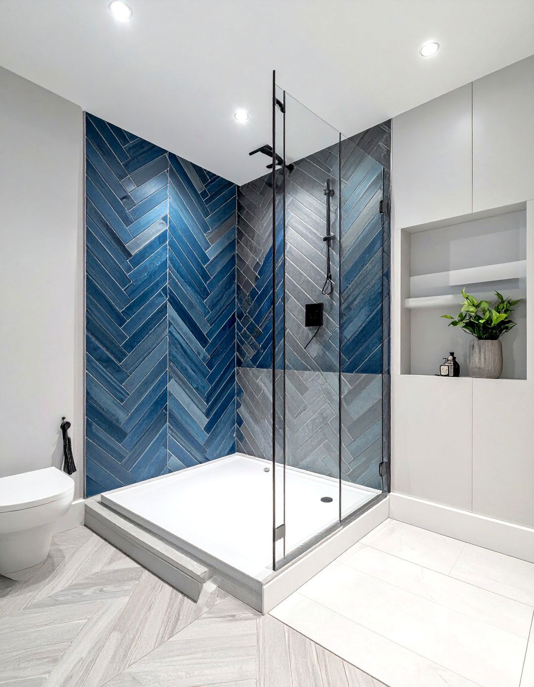 Blue and gray shower tile - 30 blue and gray bathroom ideas