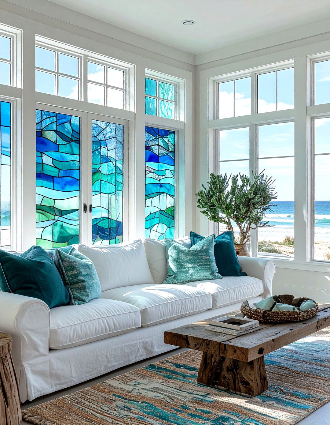 Blue and green stained glass - 30 living room stained glass ideas
