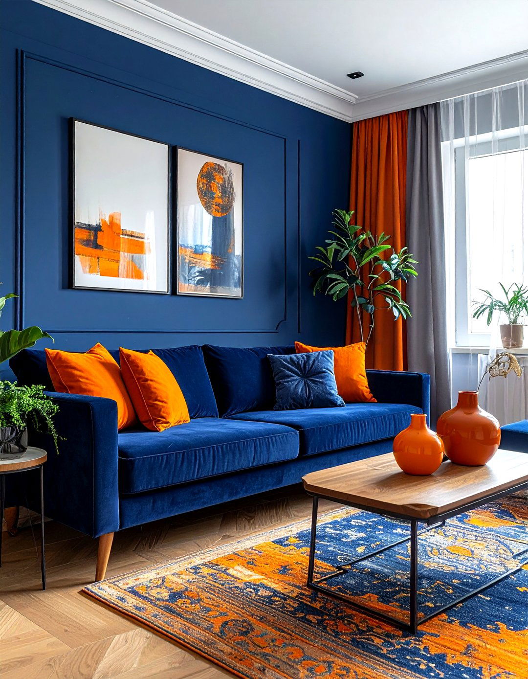 Blue and orange living room - 30 contemporary blue living room ideas