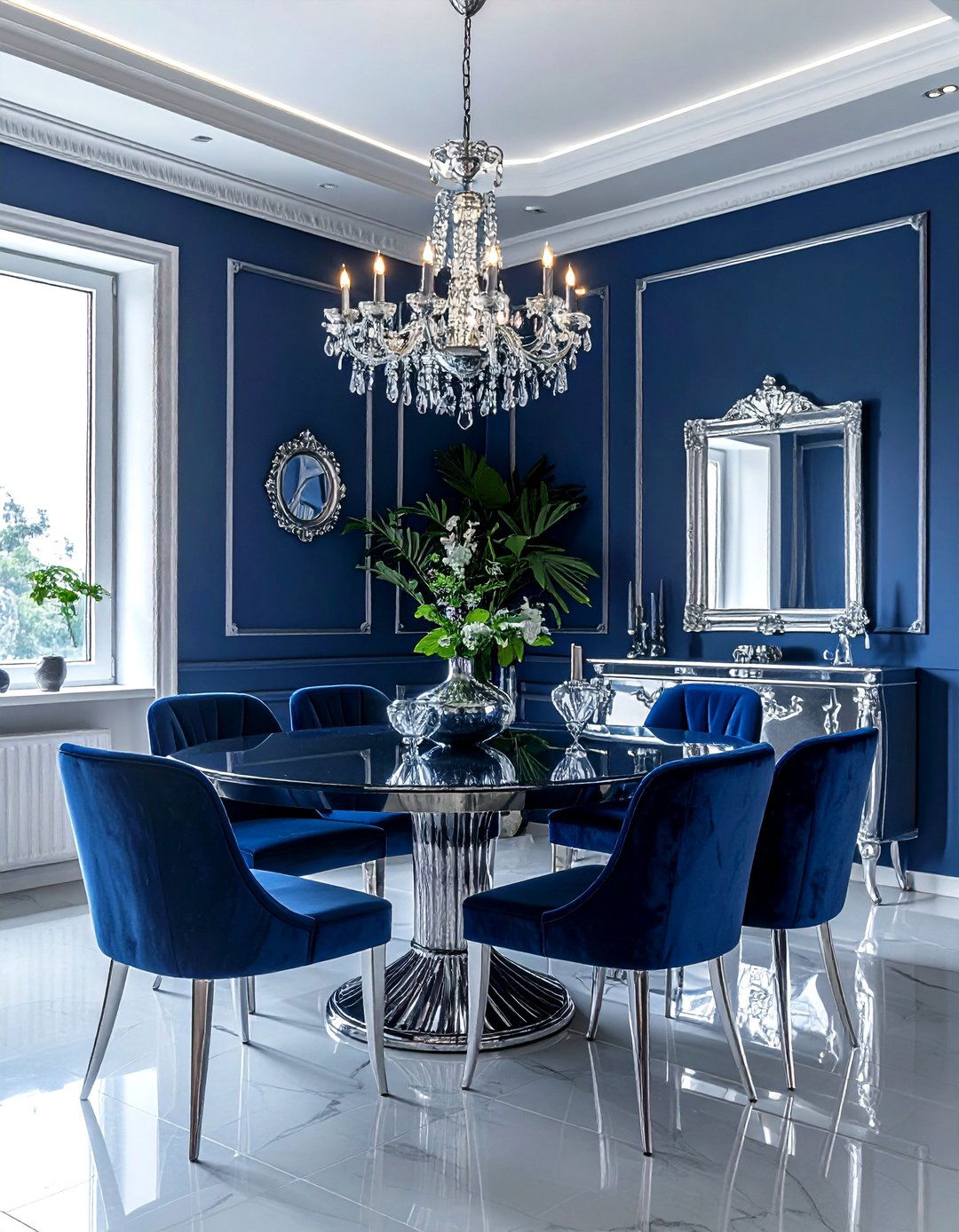 Blue and silver dining room - 30 silver accent dining room ideas