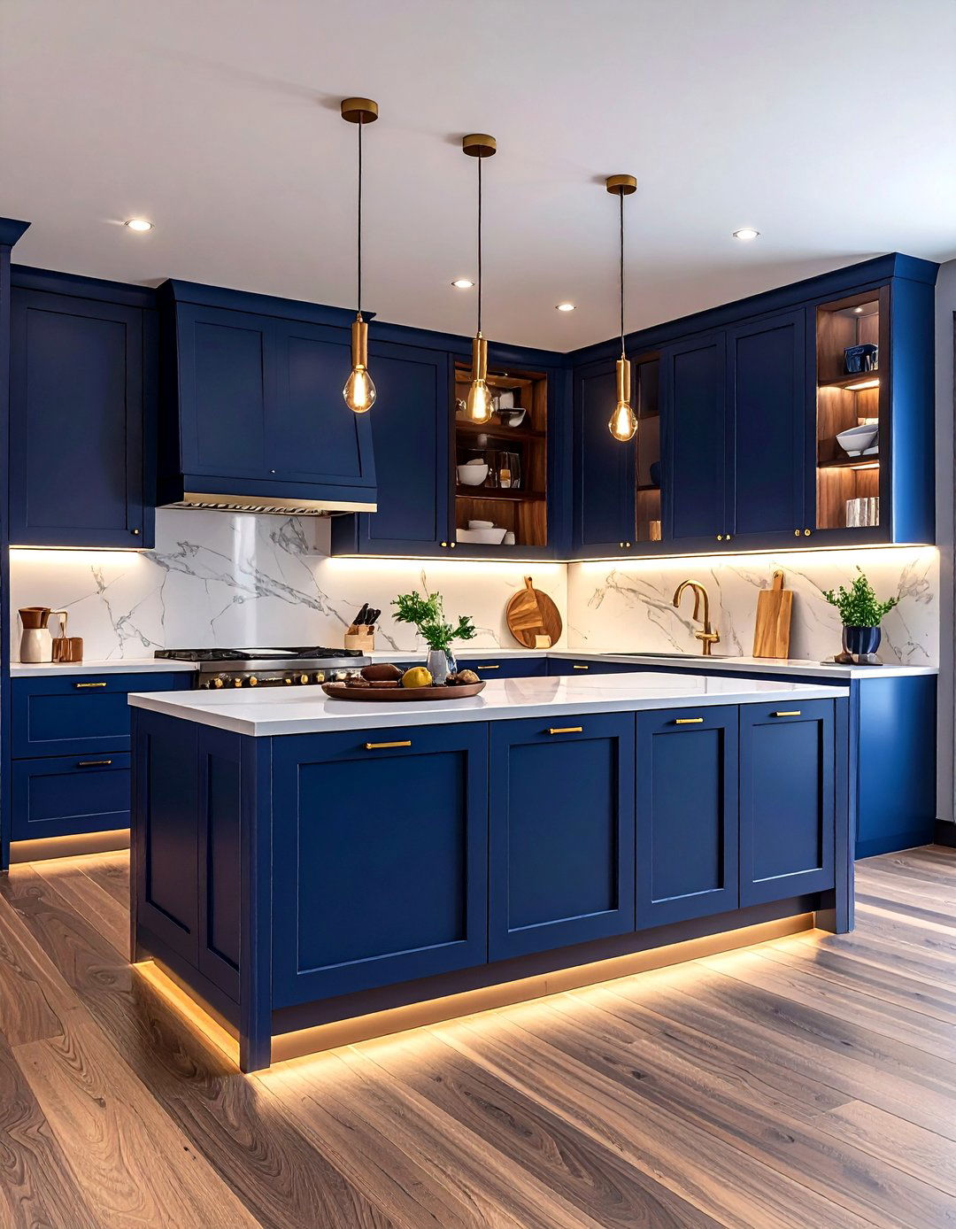 Blue and walnut kitchen - 30 two-tone cabinet kitchen ideas