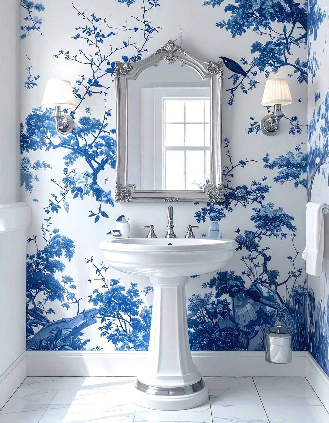 Blue and white chinoiserie wallpaper - 30 powder room wallpaper ideas