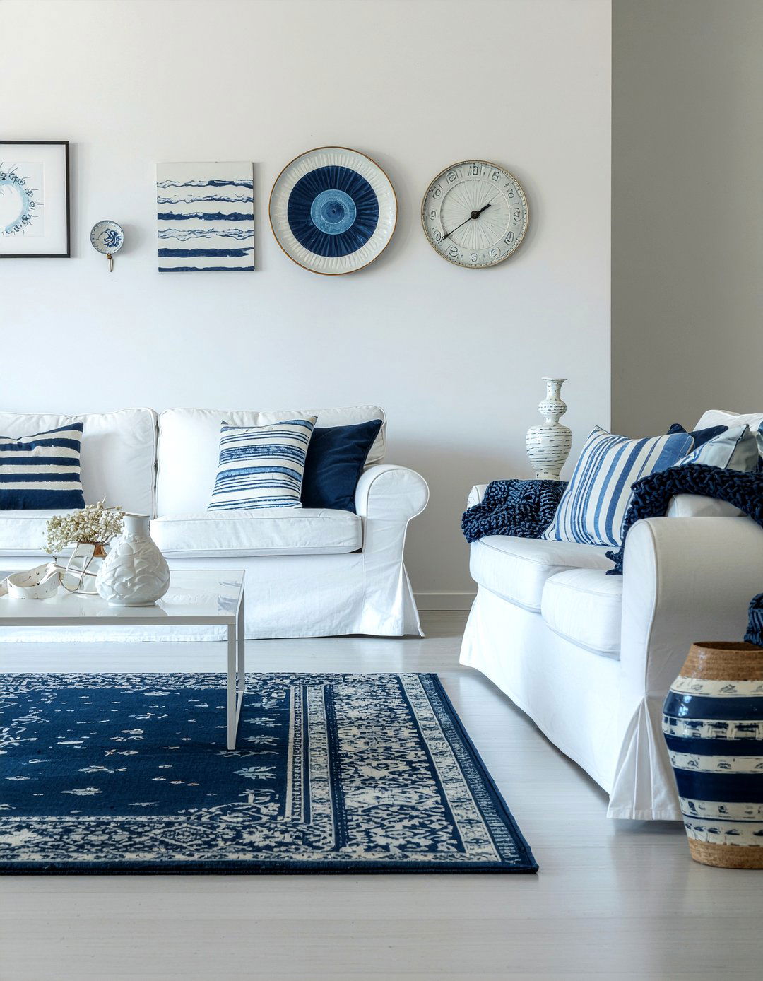 Blue and white coastal decor - 30 Mediterranean living room ideas