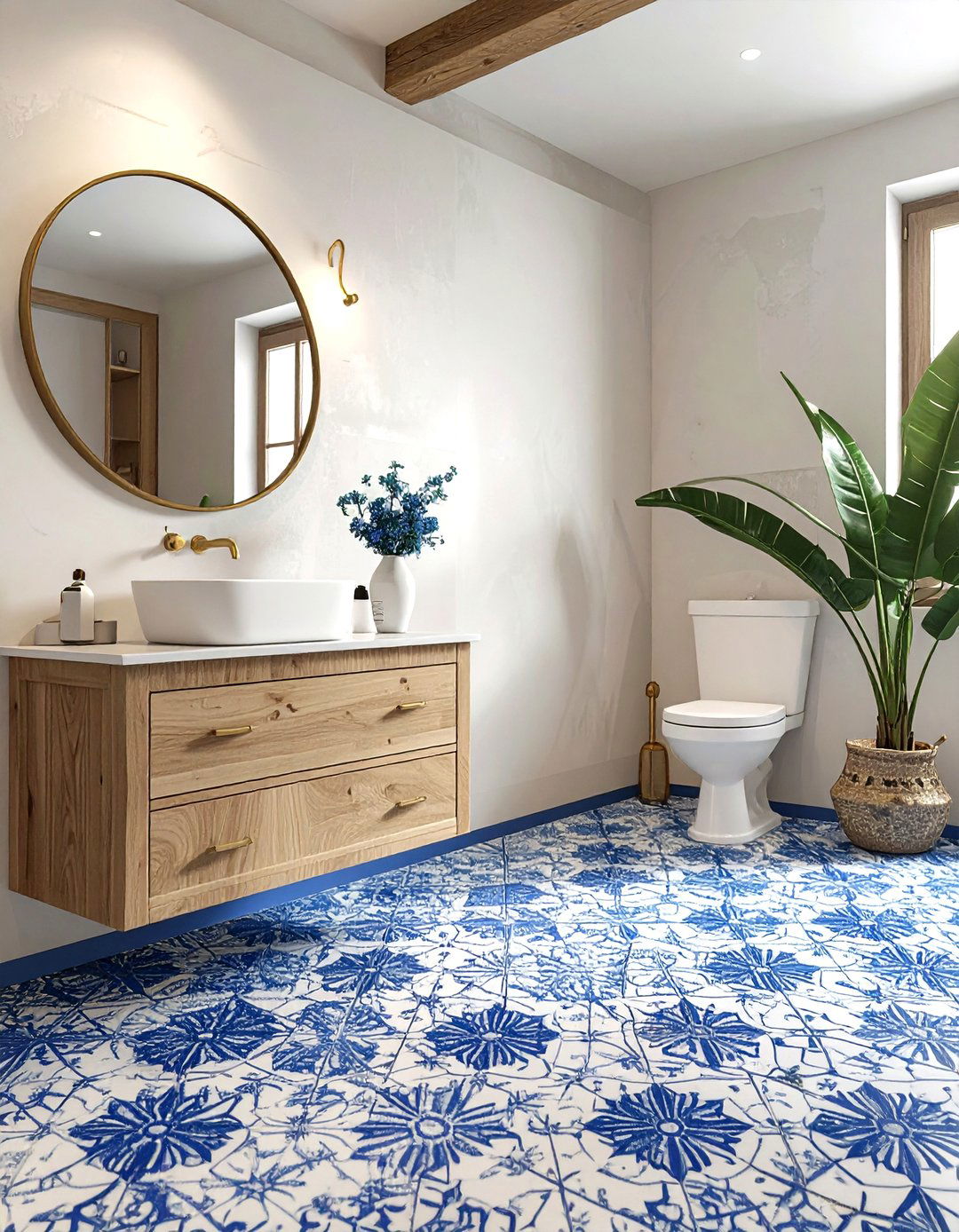 Blue and white encaustic bathroom tile - 30 patterned tile bathroom ideas