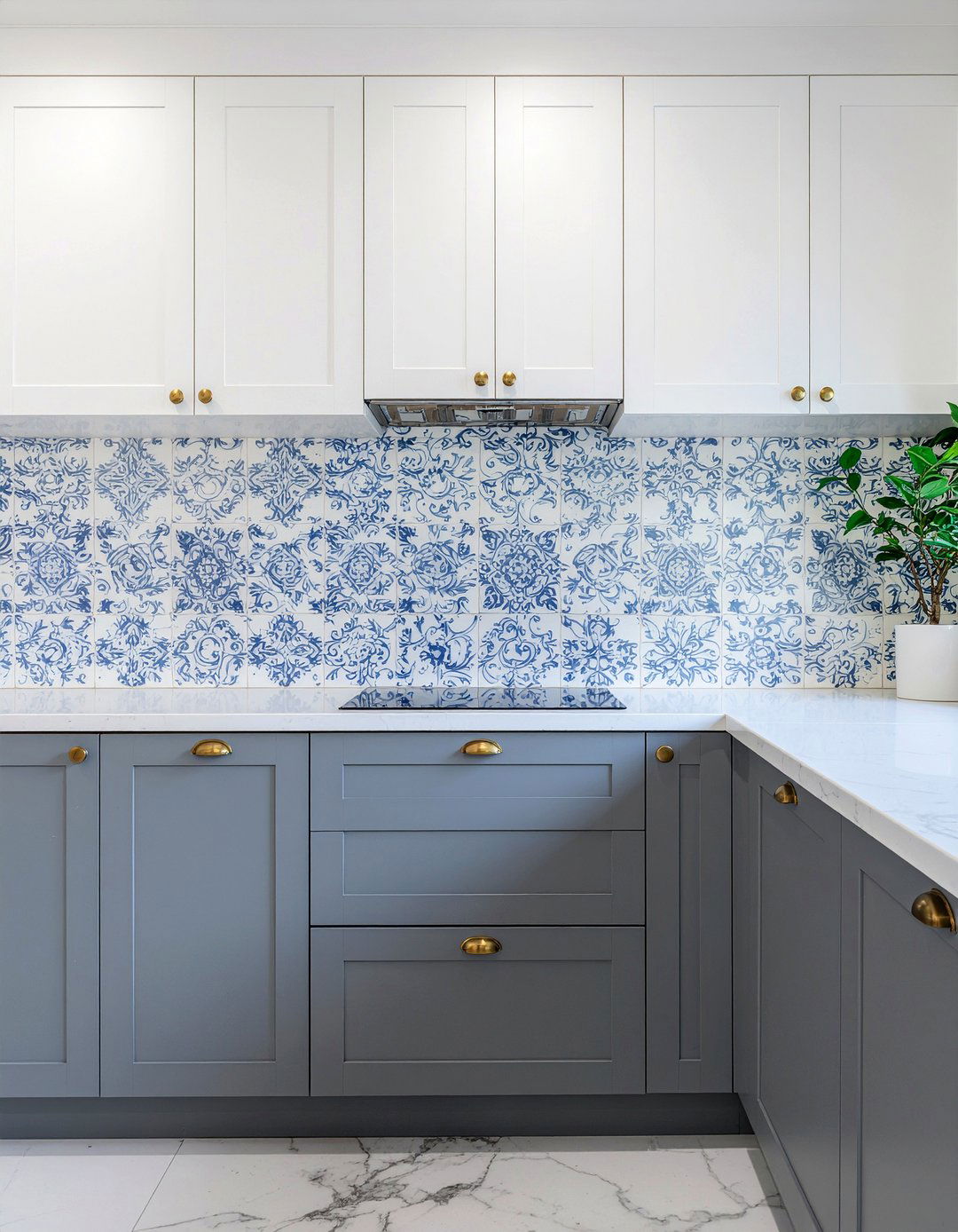 Blue and white encaustic tile kitchen - 30 encaustic tile kitchen backsplash ideas