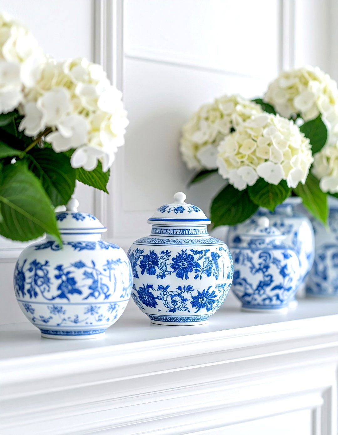 Blue and white ginger jars mantel - 30 vase ideas