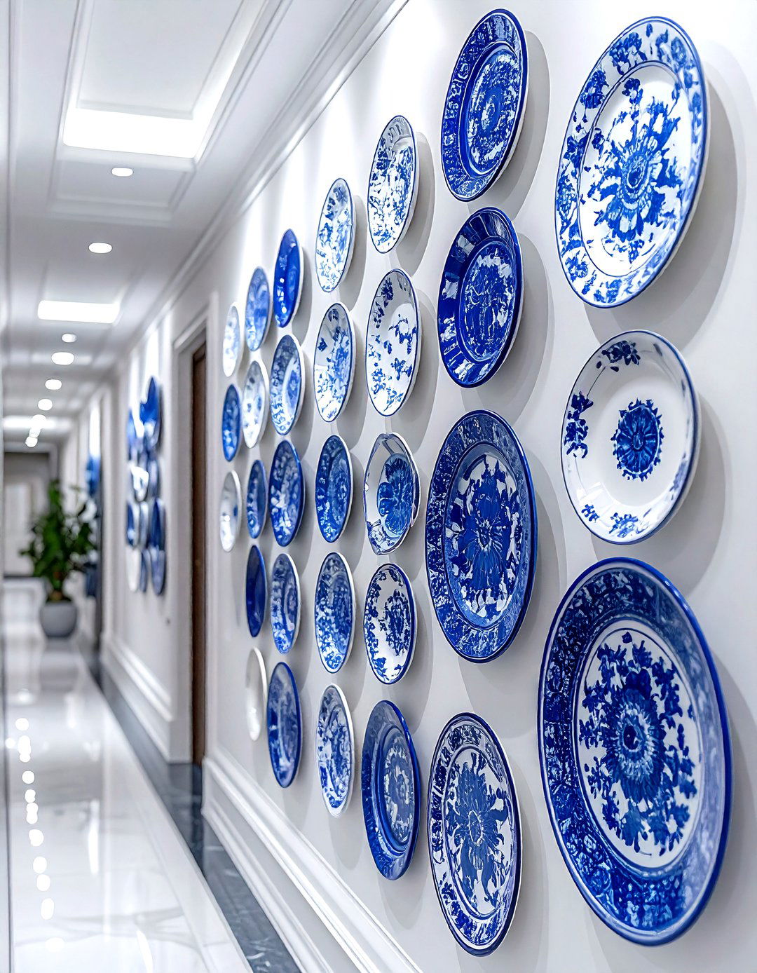 Blue and white porcelain wall - 30 plate collection display ideas