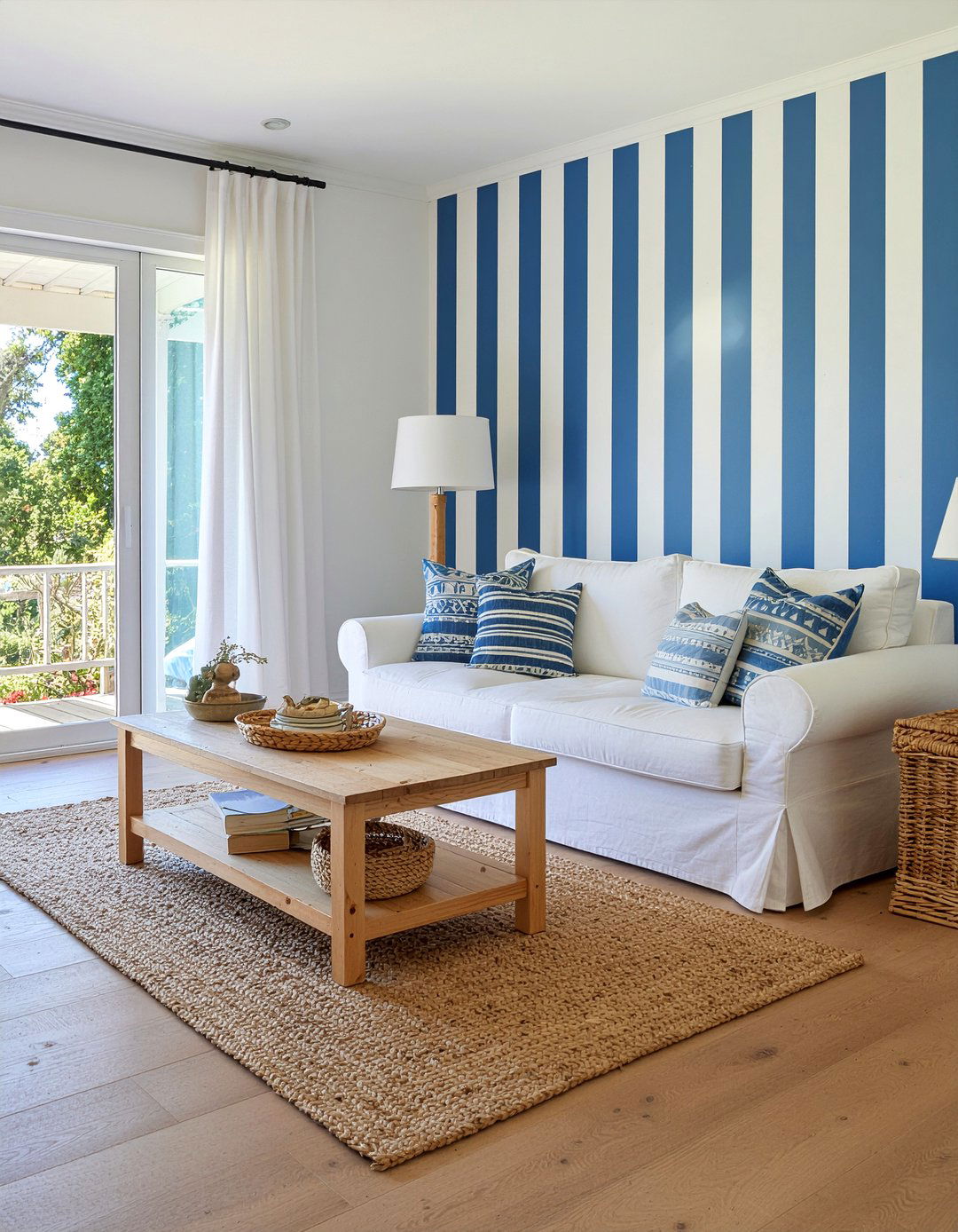 Blue and white striped wallpaper - 30 living room striped wallpapers